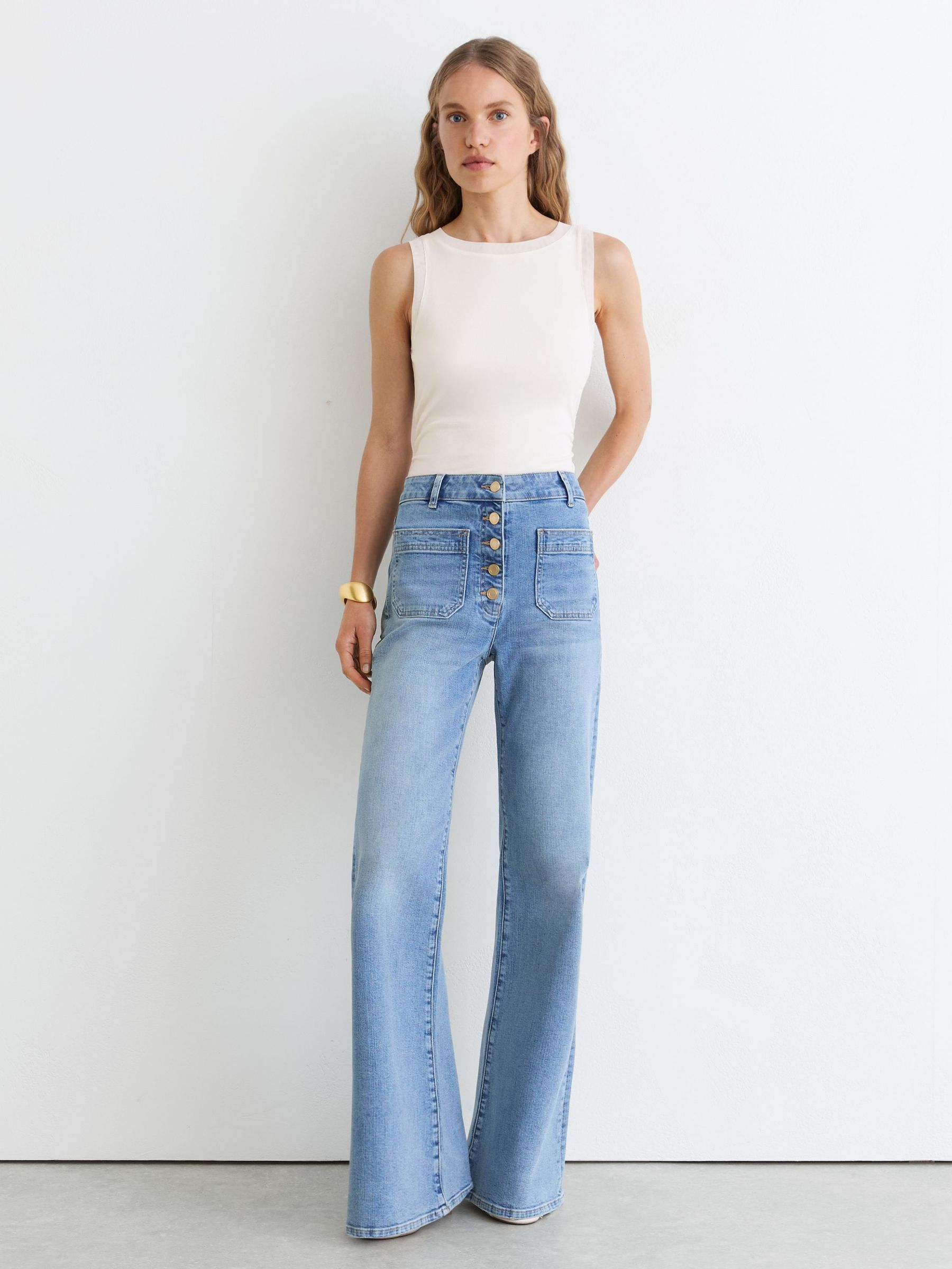 Modal-Cotton Sheer-Trim Ruched Vest in White - Image 3 of 6