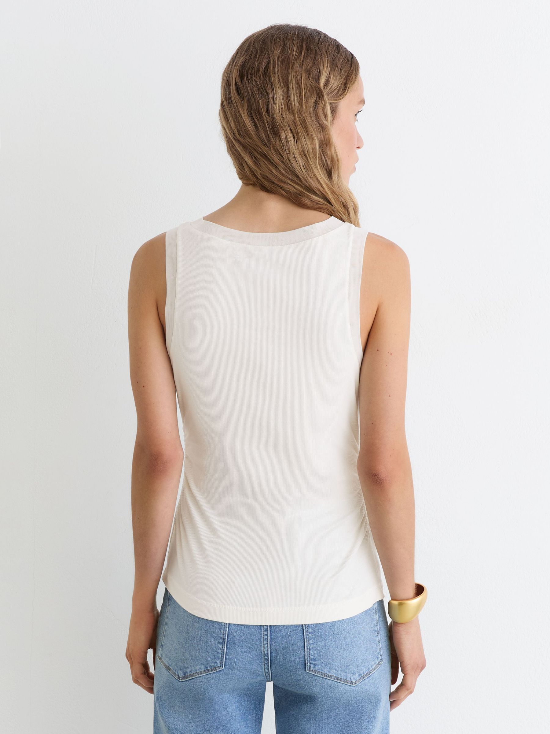 Modal-Cotton Sheer-Trim Ruched Vest in White - Image 5 of 6