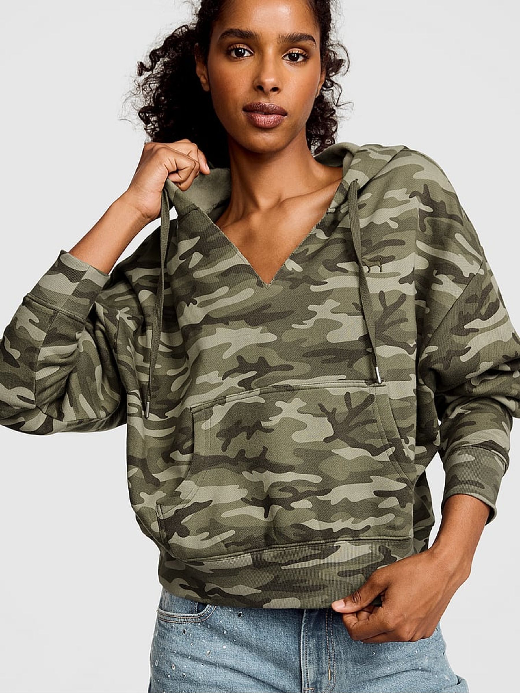 Green Camo Notch Neck Hoodie - Image 1 of 3