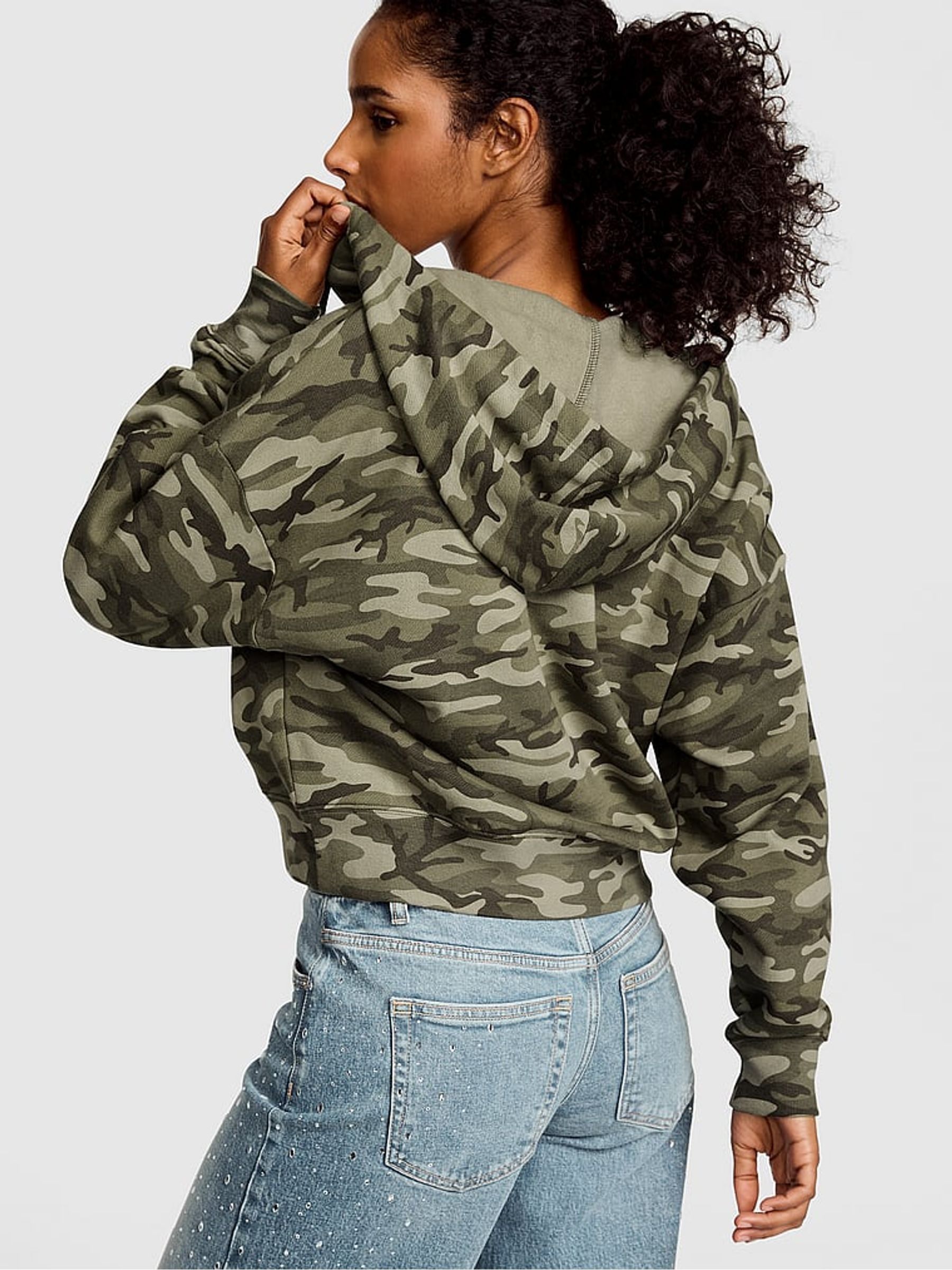 Green Camo Notch Neck Hoodie - Image 2 of 3 Green Camo Notch Neck Hoodie - Image 2 of 3