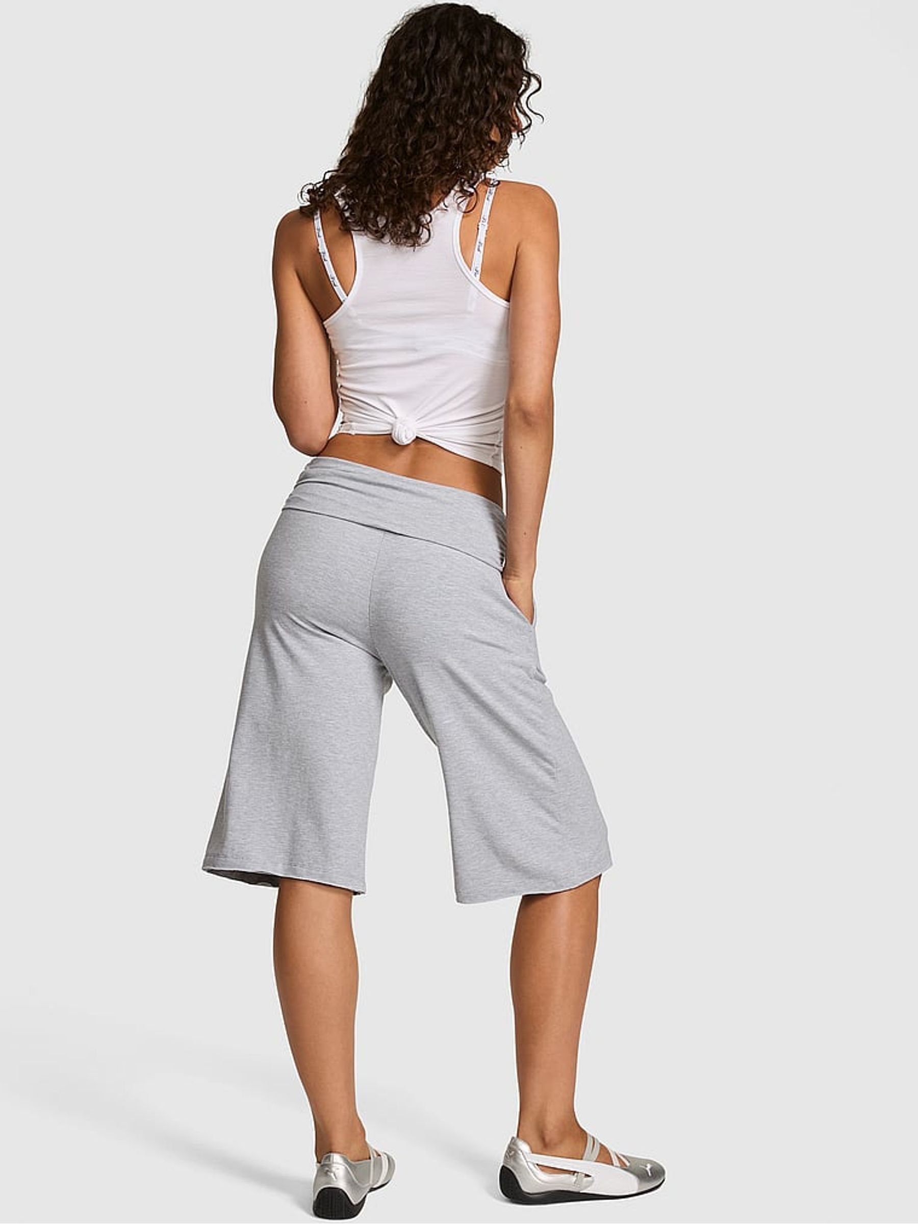 Medium Heather Grey Cotton Foldover Long Shorts - Image 2 of 2 Medium Heather Grey Cotton Foldover Long Shorts - Image 2 of 2