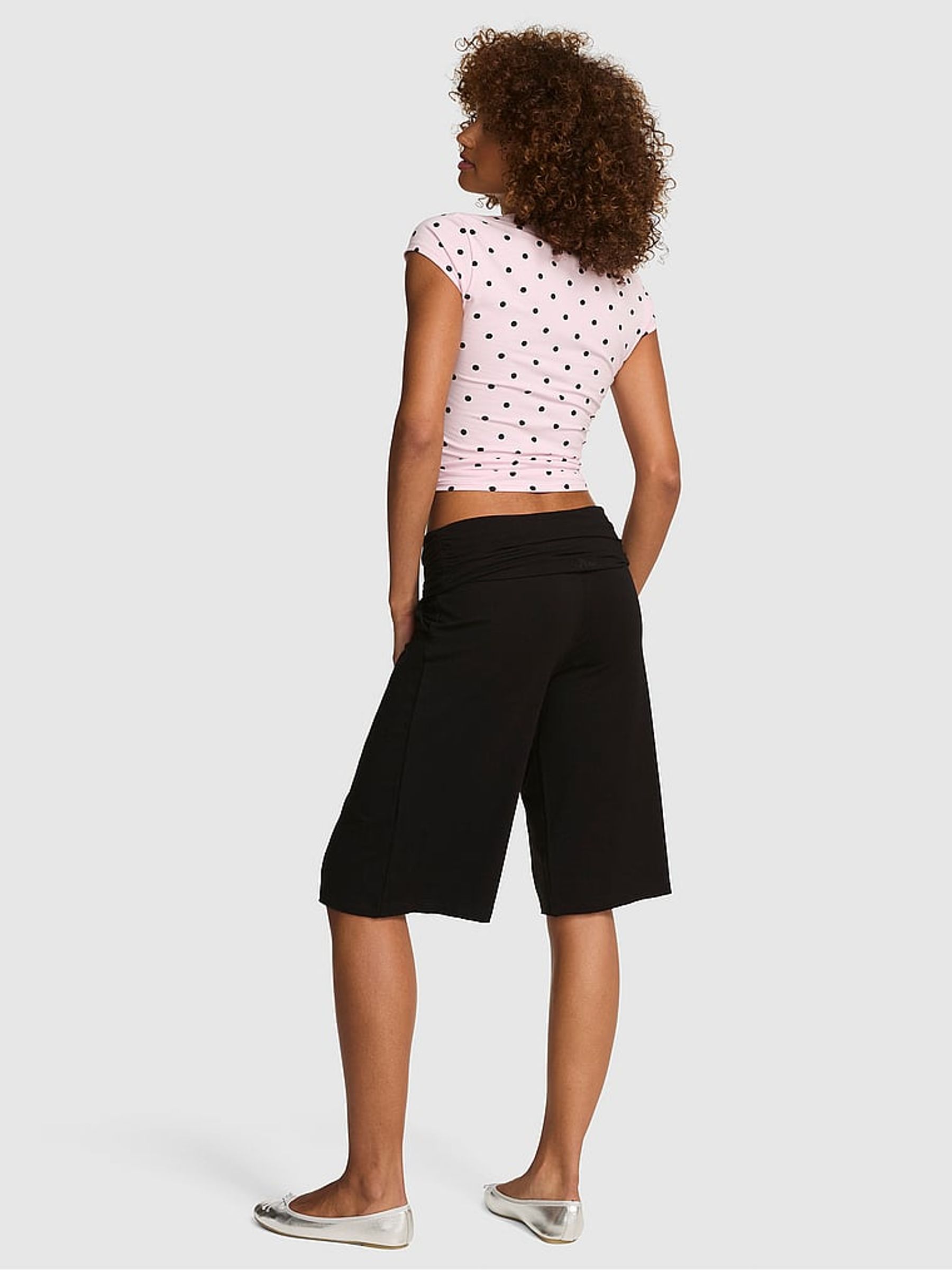 Black Cotton Foldover Long Shorts - Image 2 of 2