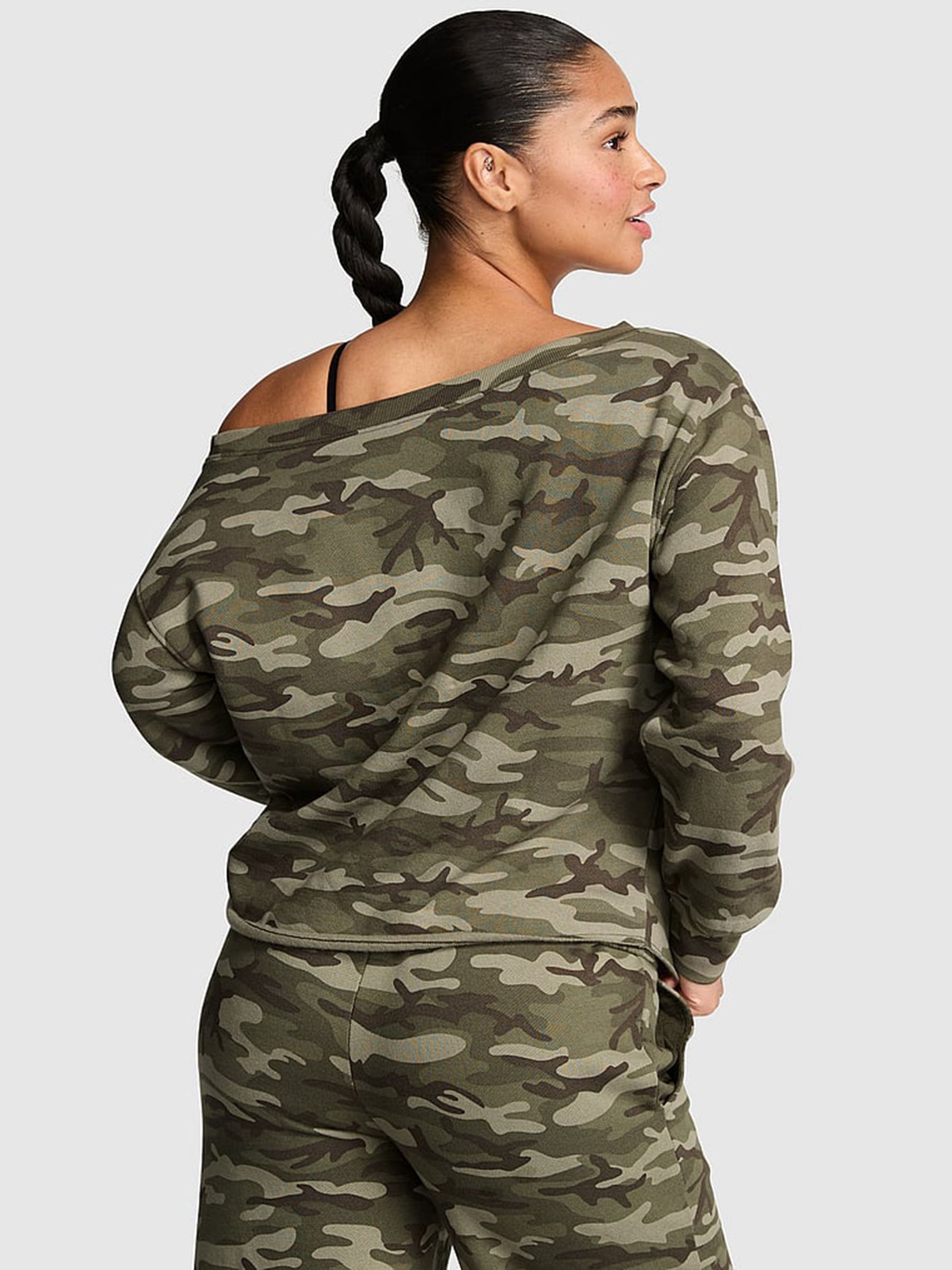 Green Camo Off The Shoulder Fleece Sweatshirt - Image 2 of 2