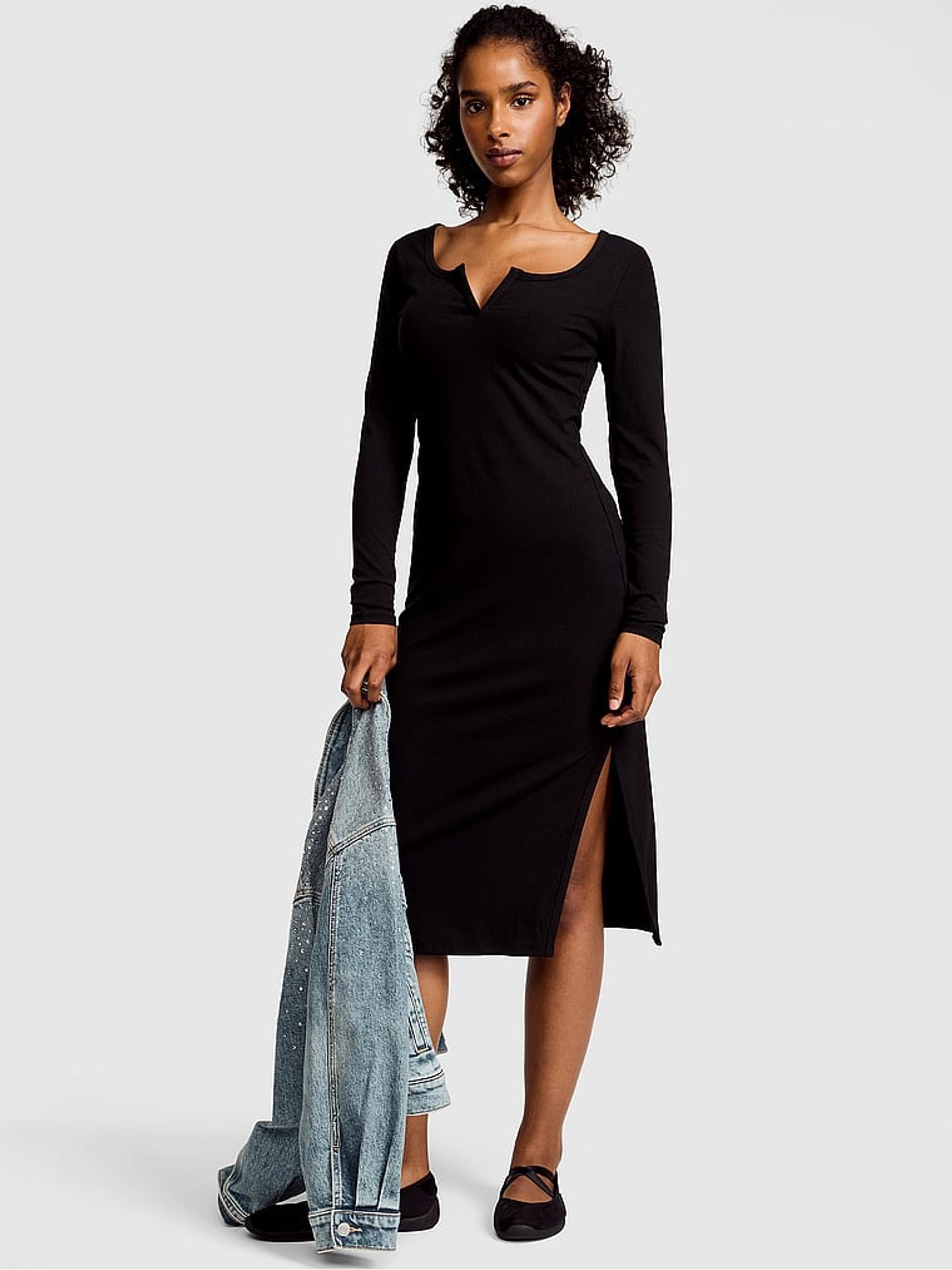 Black Ribbed Midi Dress - Image 1 of 2