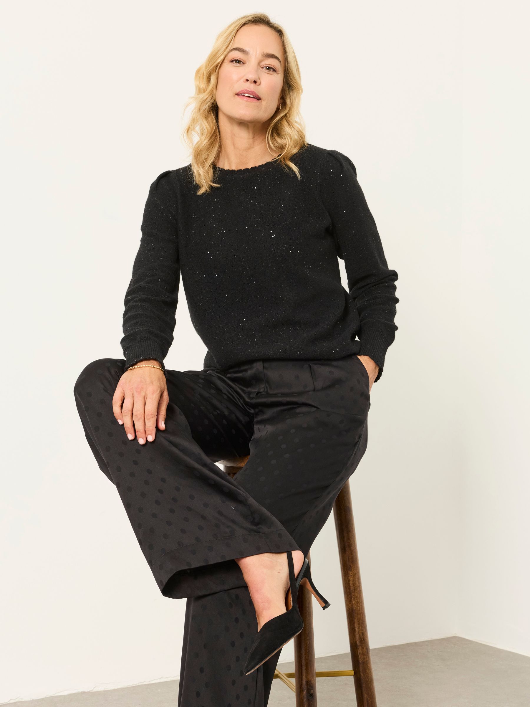 Skylar Black Knitted Sequin Sparkle Frill Cuff Jumper - Image 5 of 6