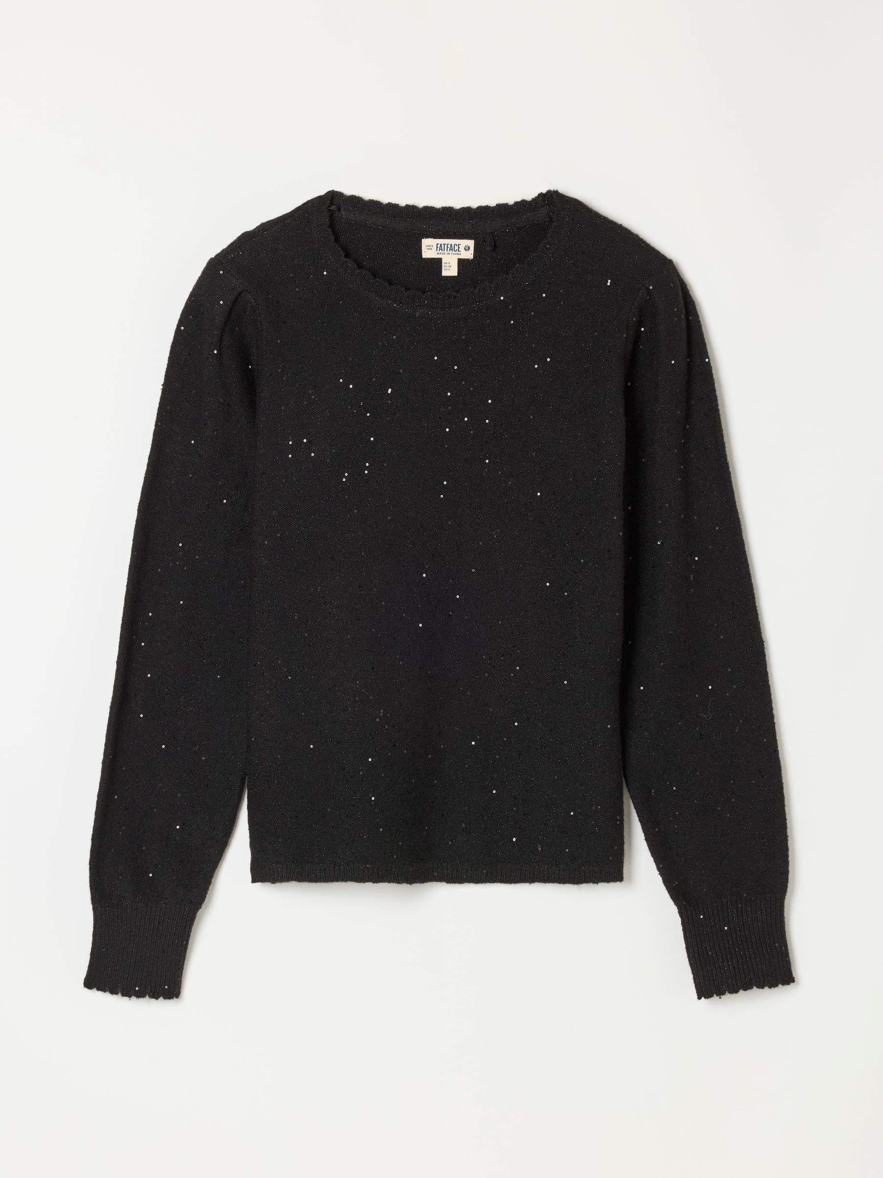 Skylar Black Knitted Sequin Sparkle Frill Cuff Jumper - Image 6 of 6 Skylar Black Knitted Sequin Sparkle Frill Cuff Jumper - Image 6 of 6