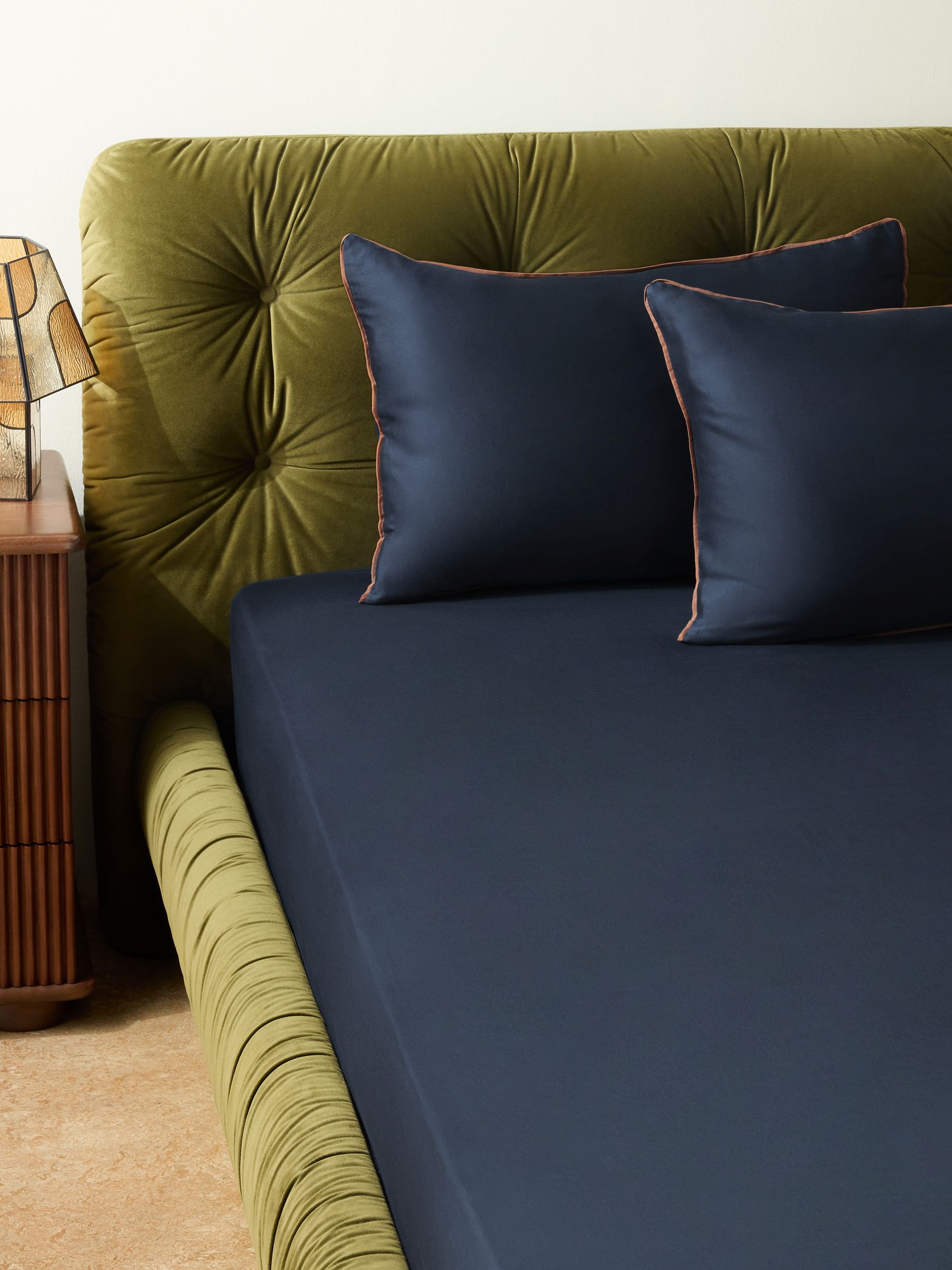 200 Thread Count Cotton Sateen Deep Fitted Sheet in Navy - Image 1 of 3