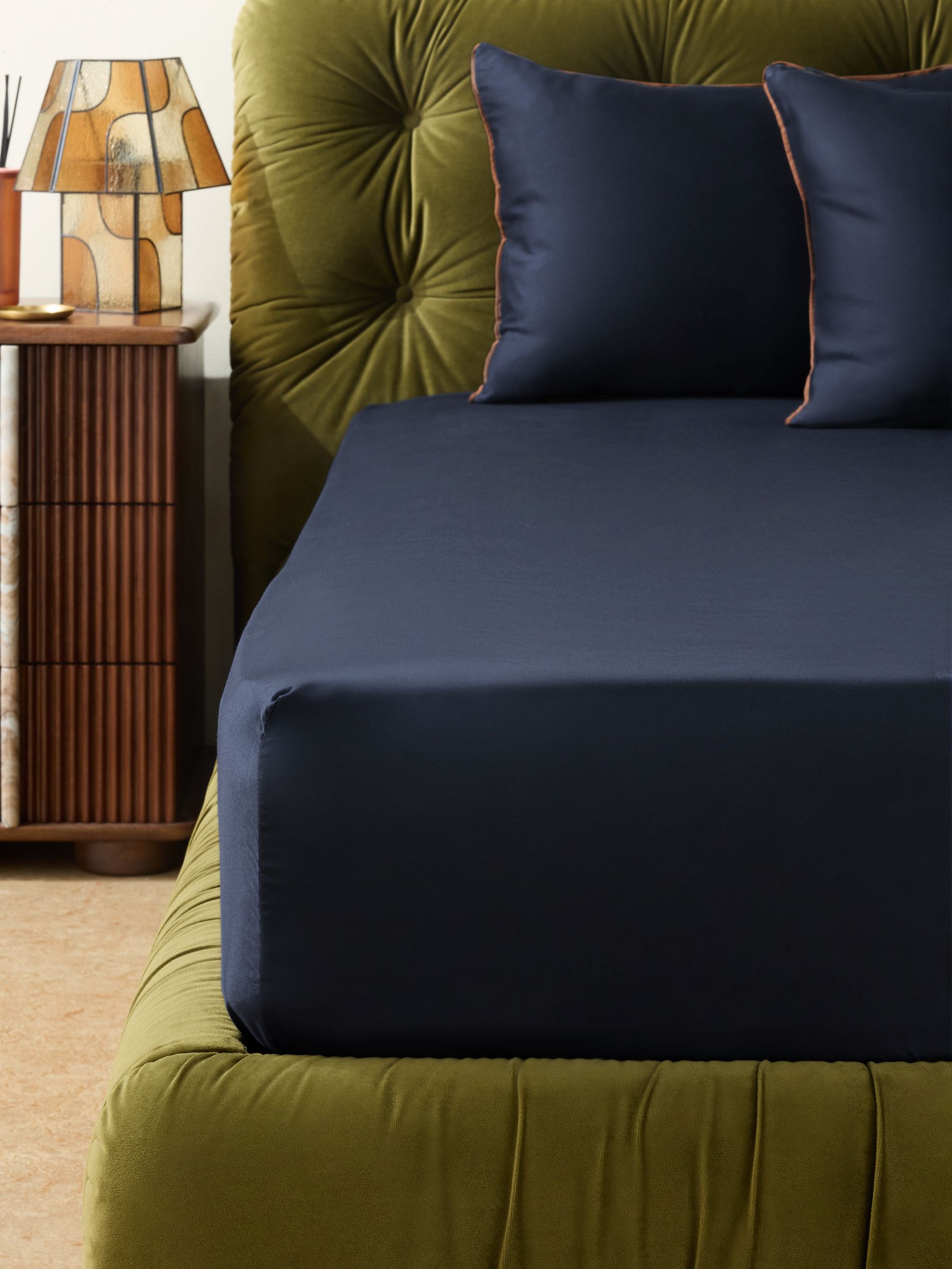 200 Thread Count Cotton Sateen Deep Fitted Sheet in Navy - Image 2 of 3