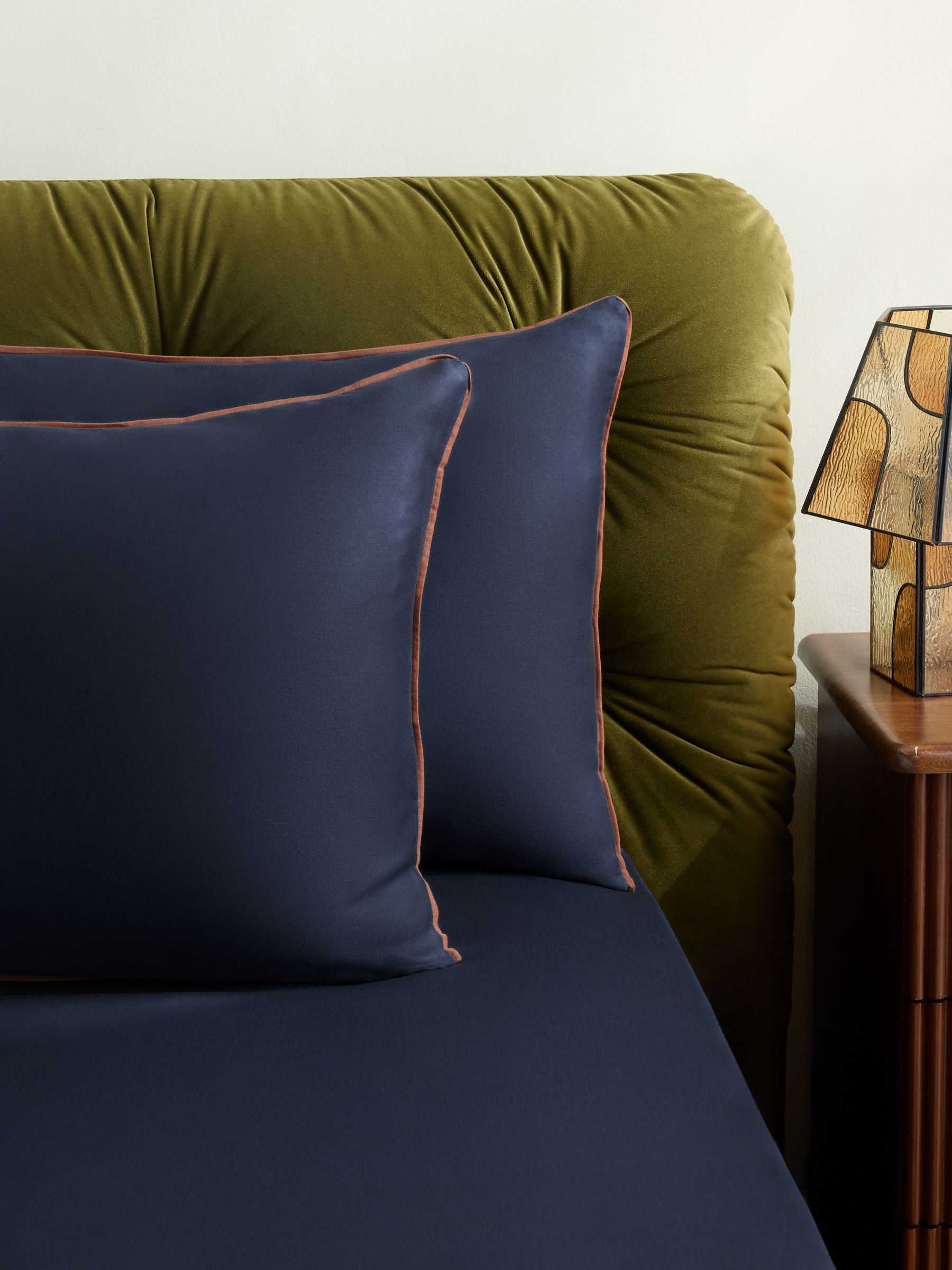 Set of 2 Contrast Piped 200 Thread Count Cotton Sateen Pillowcases in Navy - Image 1 of 3