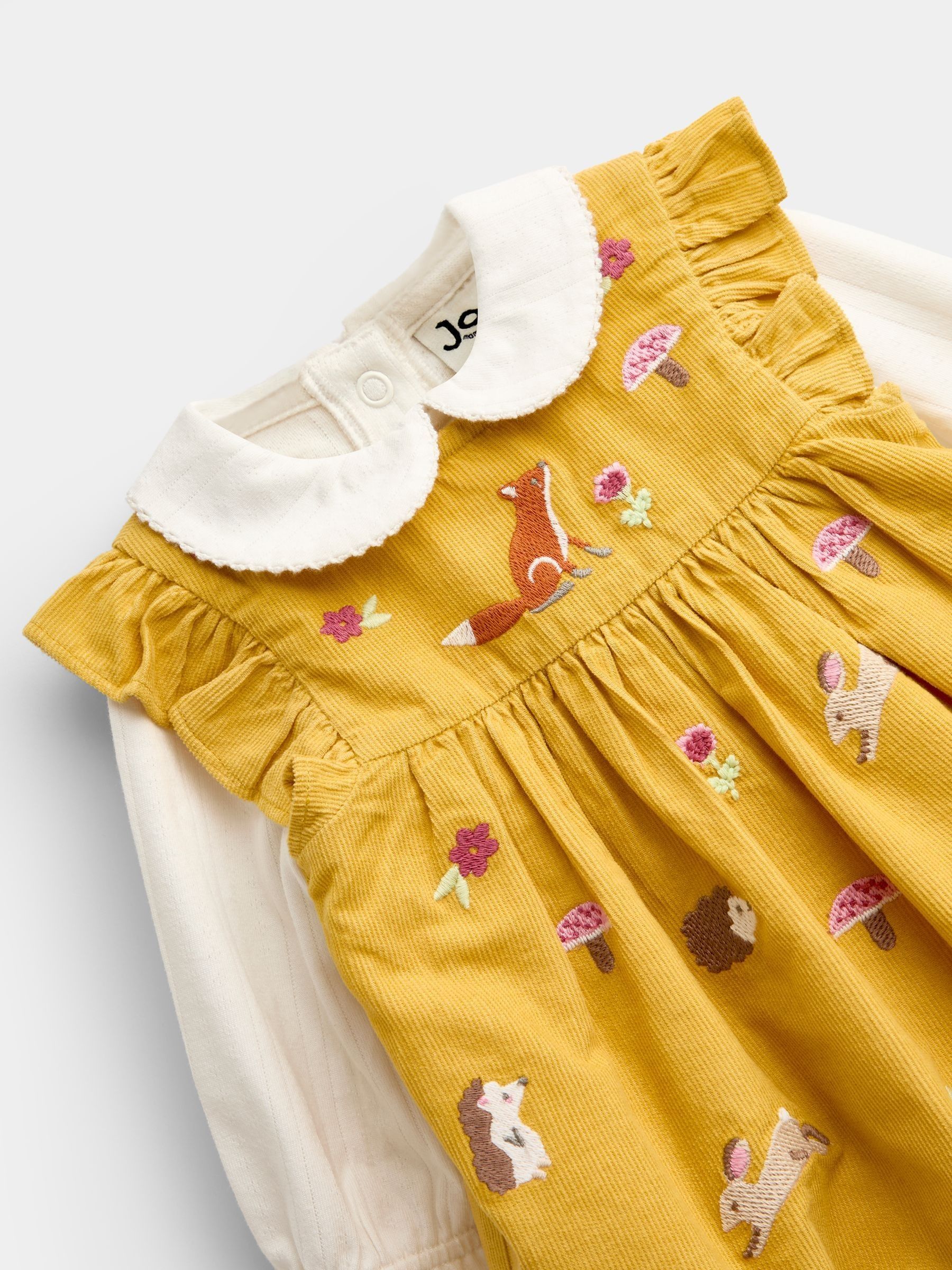Ochre Yellow Woodland Embroidered Dress Set - Image 7 of 9
