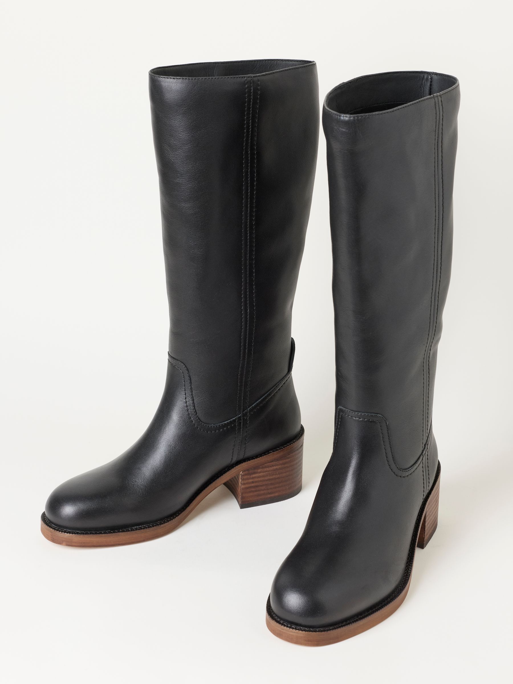 Wilton Black Leather Knee High Heeled Boot - Image 2 of 3