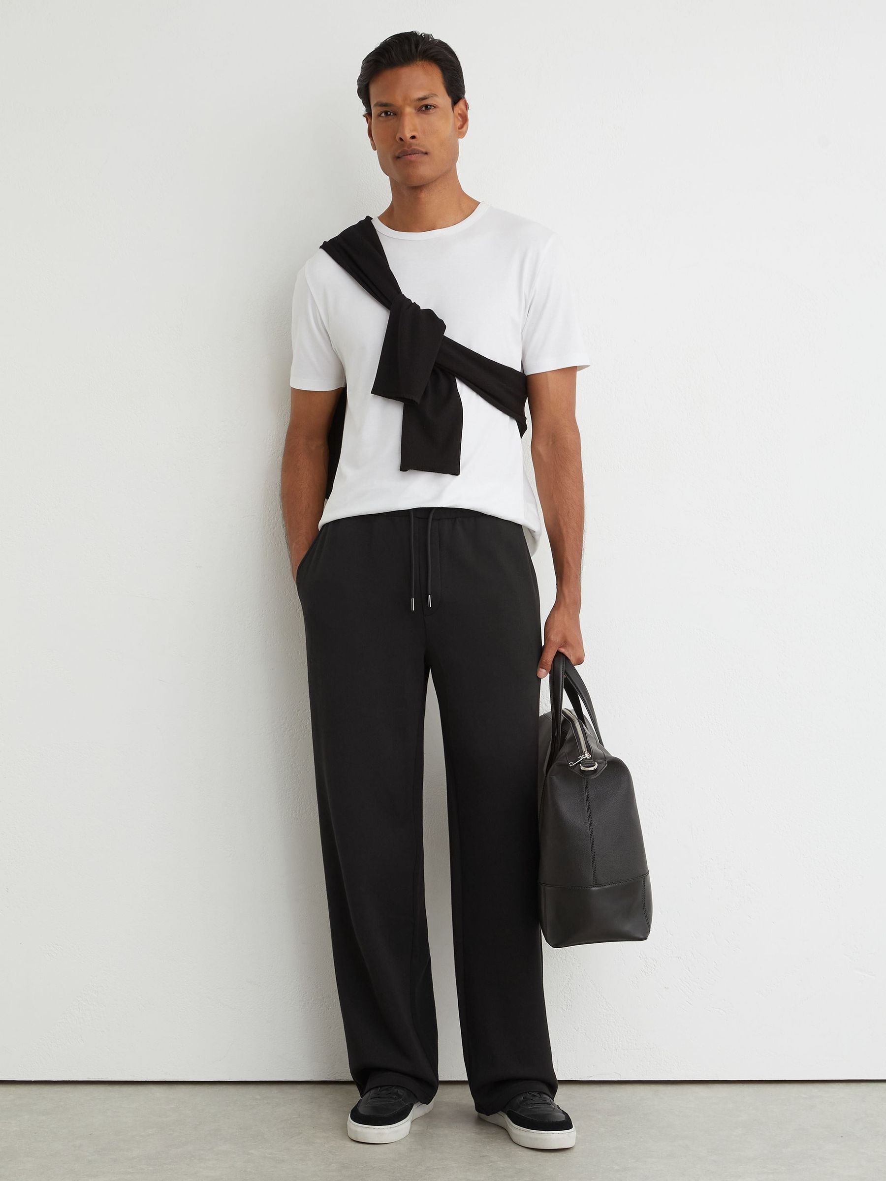 Sueded Interlock Jersey Relaxed-Fit Joggers in Black - Image 3 of 8