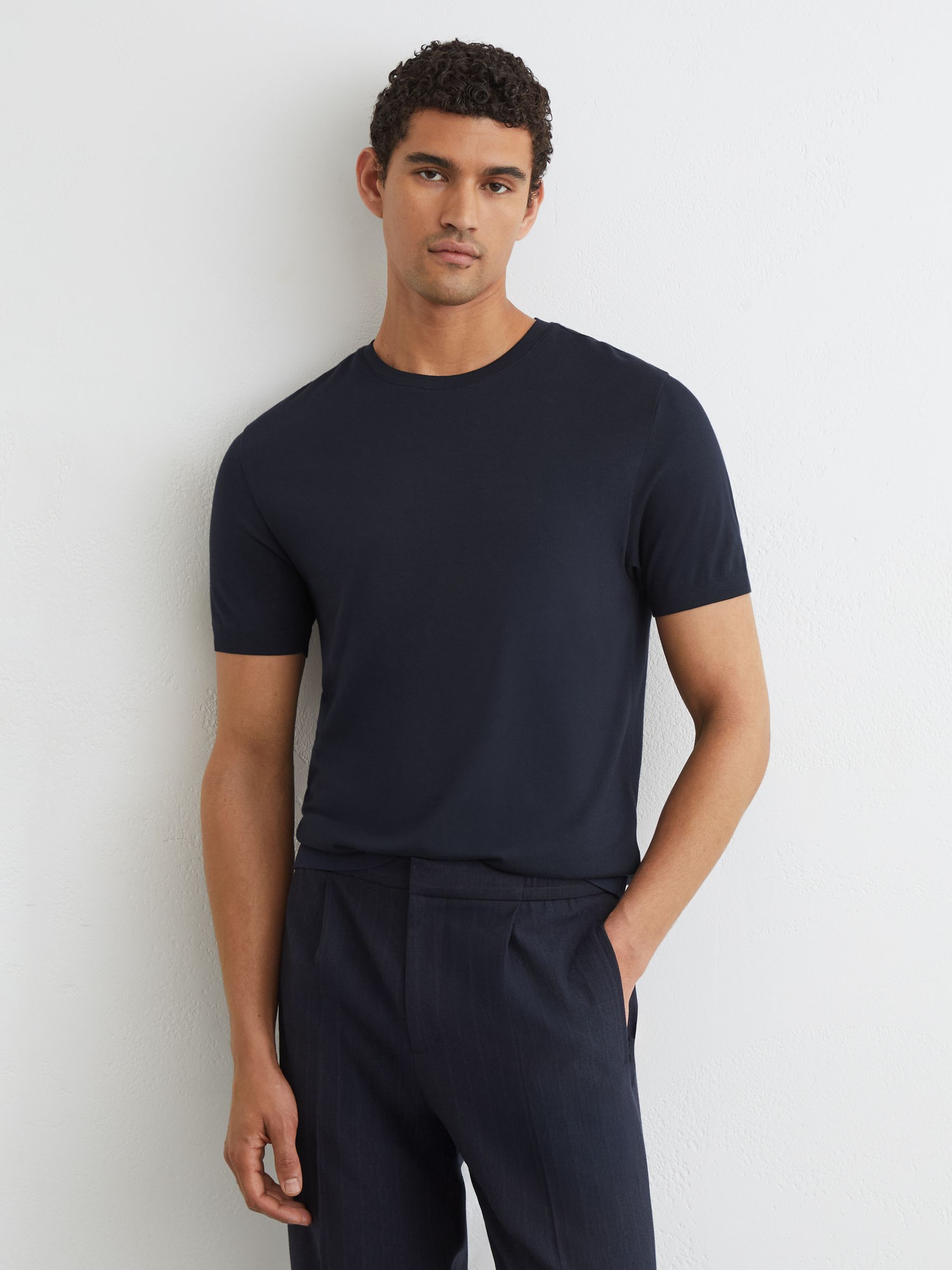 Cotton-Modal Crew-Neck Modern-Fit T-Shirt in Navy - Image 3 of 6