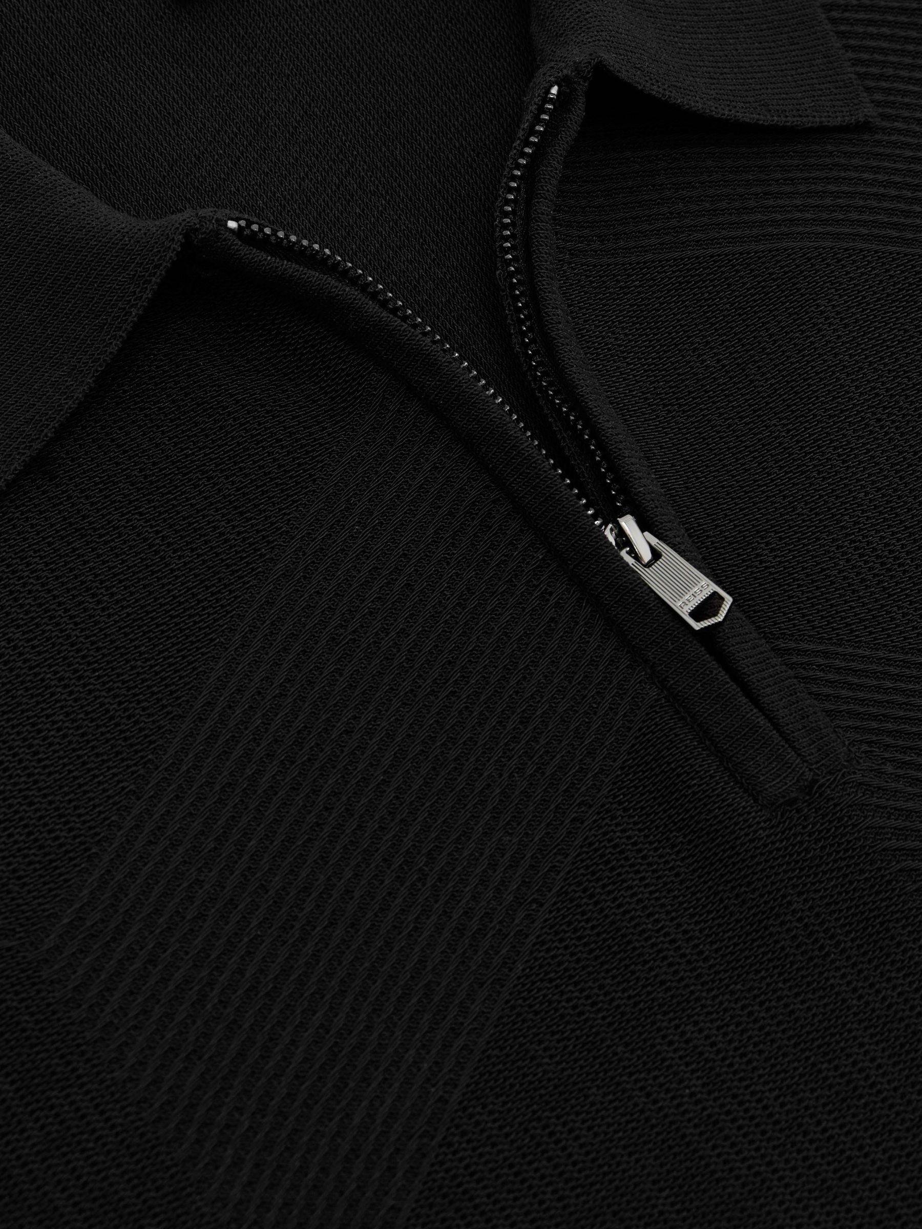 Cotton-Blend Chevron-Knit Half-Zip Polo Shirt in Black - Image 6 of 6