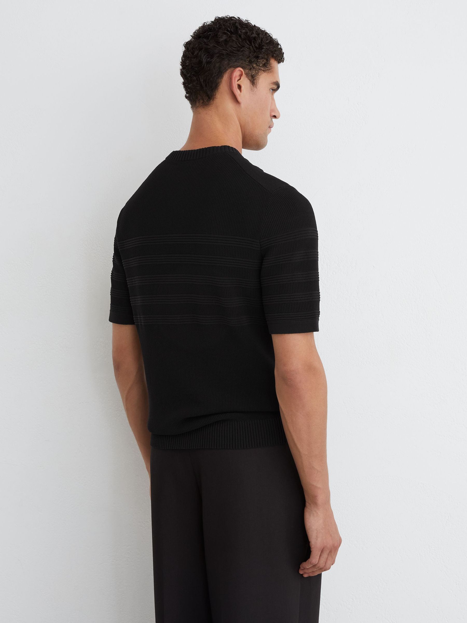 Cotton-Blend Textured Henley Top in Black - Image 5 of 6