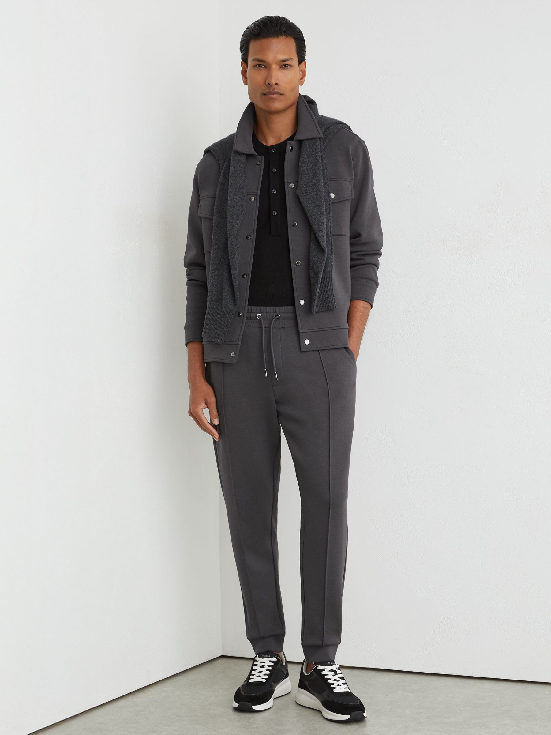 Premium Interlock Cuffed Joggers in Charcoal Grey - Image 1 of 6