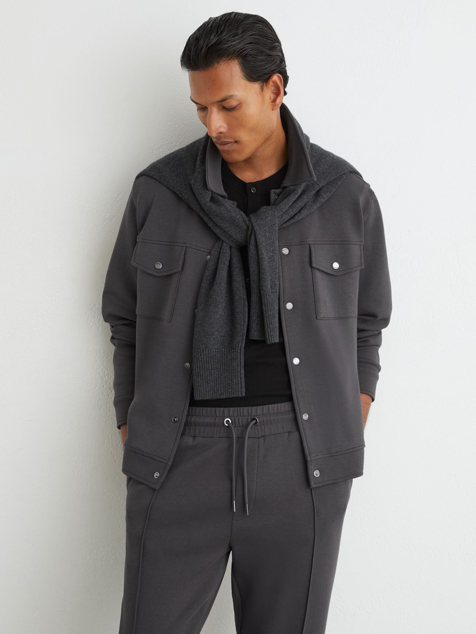 Premium Interlock Cuffed Joggers in Charcoal Grey - Image 3 of 6