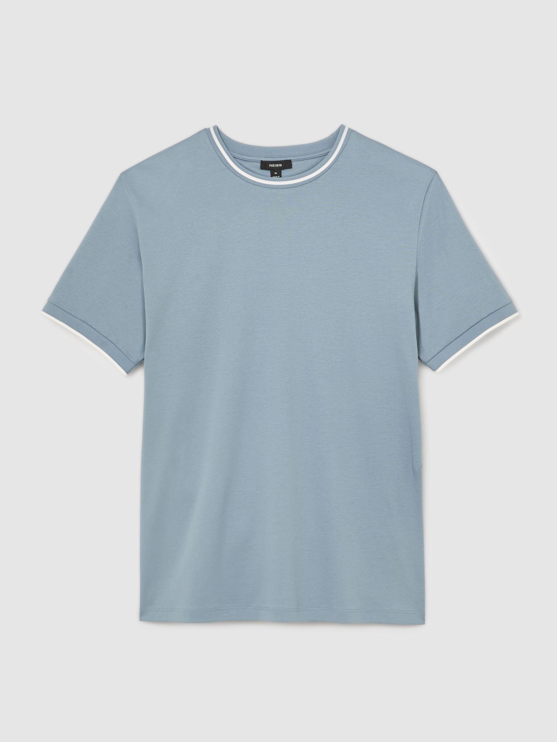 Air-Water Cotton Tipped Tailored-Fit T-Shirt in Dusty Blue - Image 2 of 6 Air-Water Cotton Tipped Tailored-Fit T-Shirt in Dusty Blue - Image 2 of 6