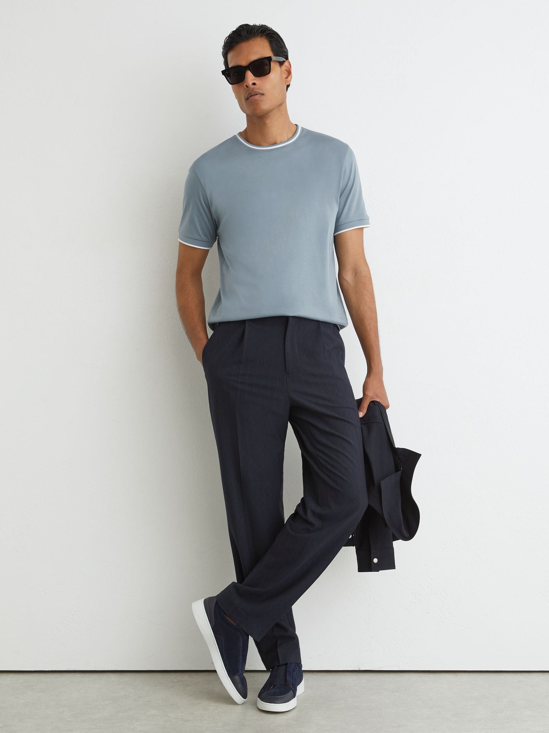 Air-Water Cotton Tipped Tailored-Fit T-Shirt in Dusty Blue - Image 4 of 6