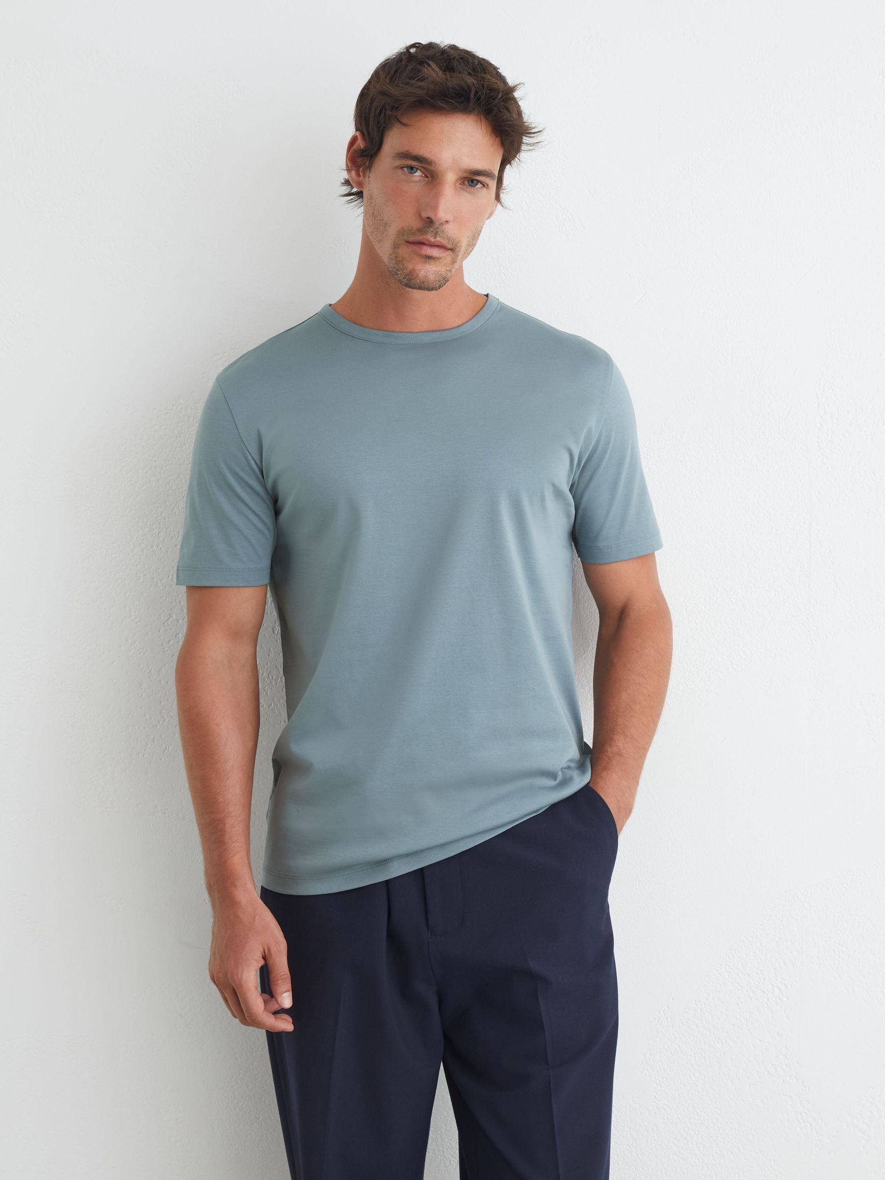 Air-Water Cotton Tailored-Fit T-Shirt in Dusty Blue - Image 4 of 6
