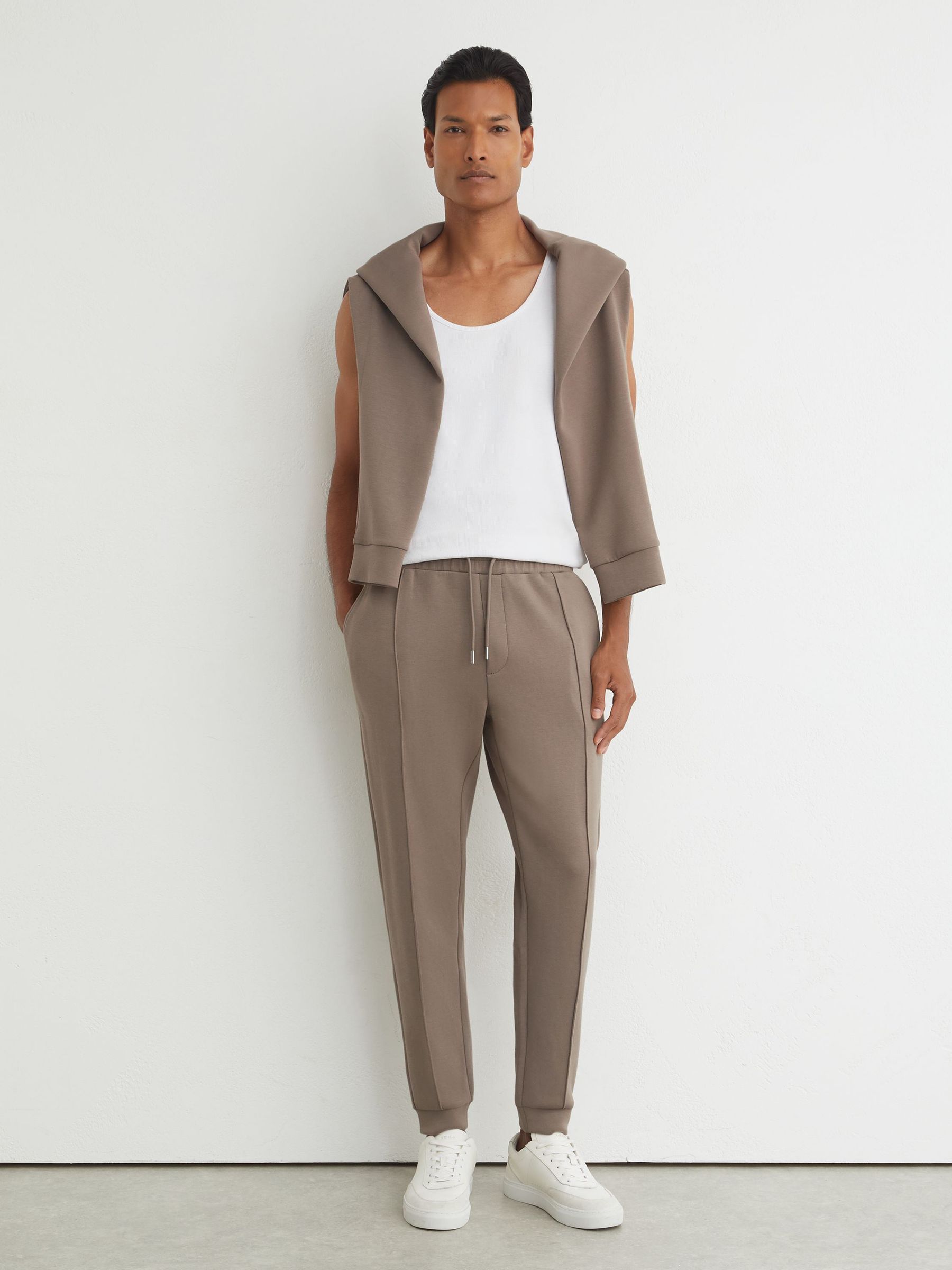 Premium Interlock Cuffed Joggers in Mushroom Brown - Image 1 of 6