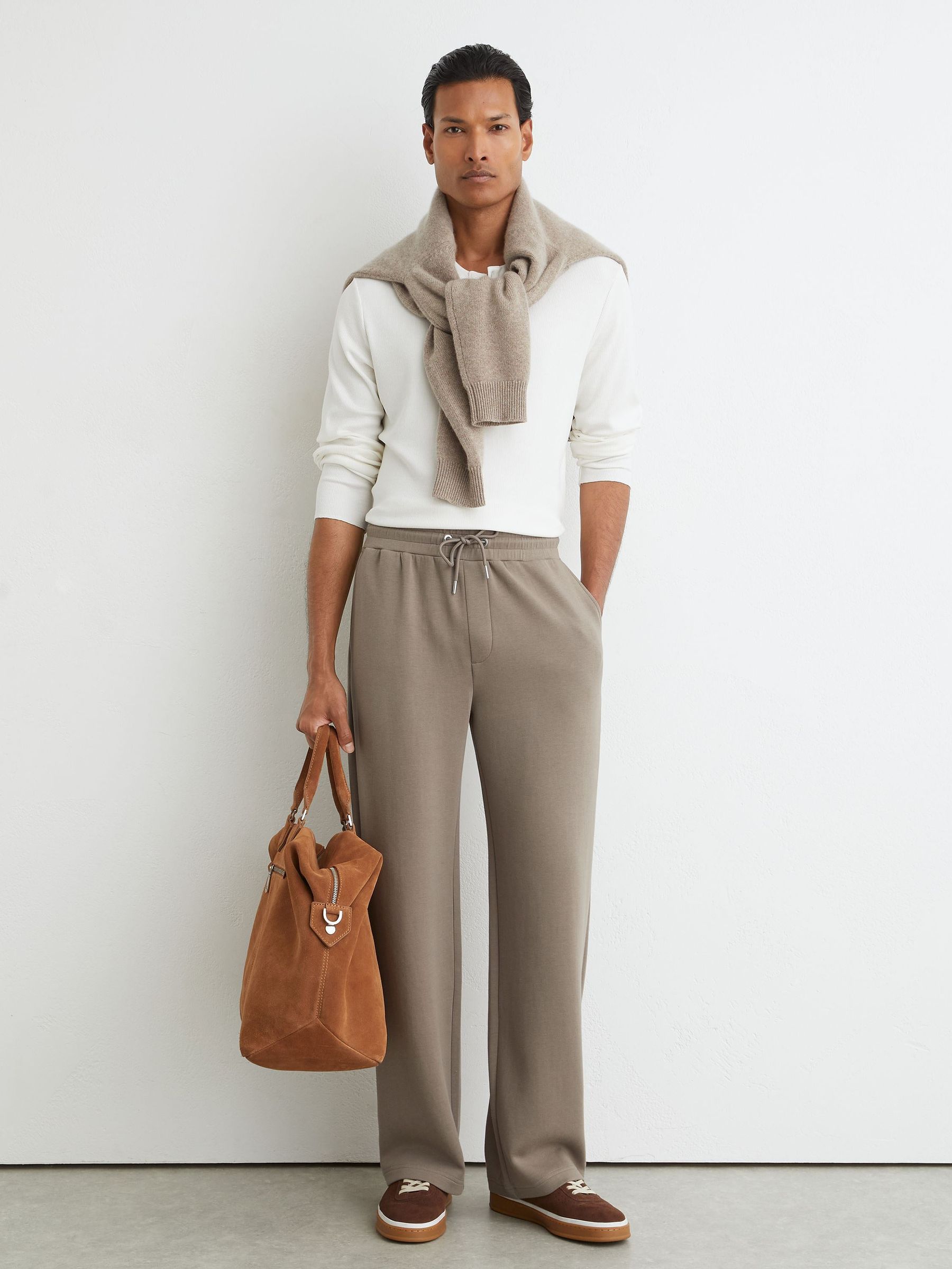 Premium Interlock Relaxed-Fit Joggers in Mushroom Brown - Image 2 of 5