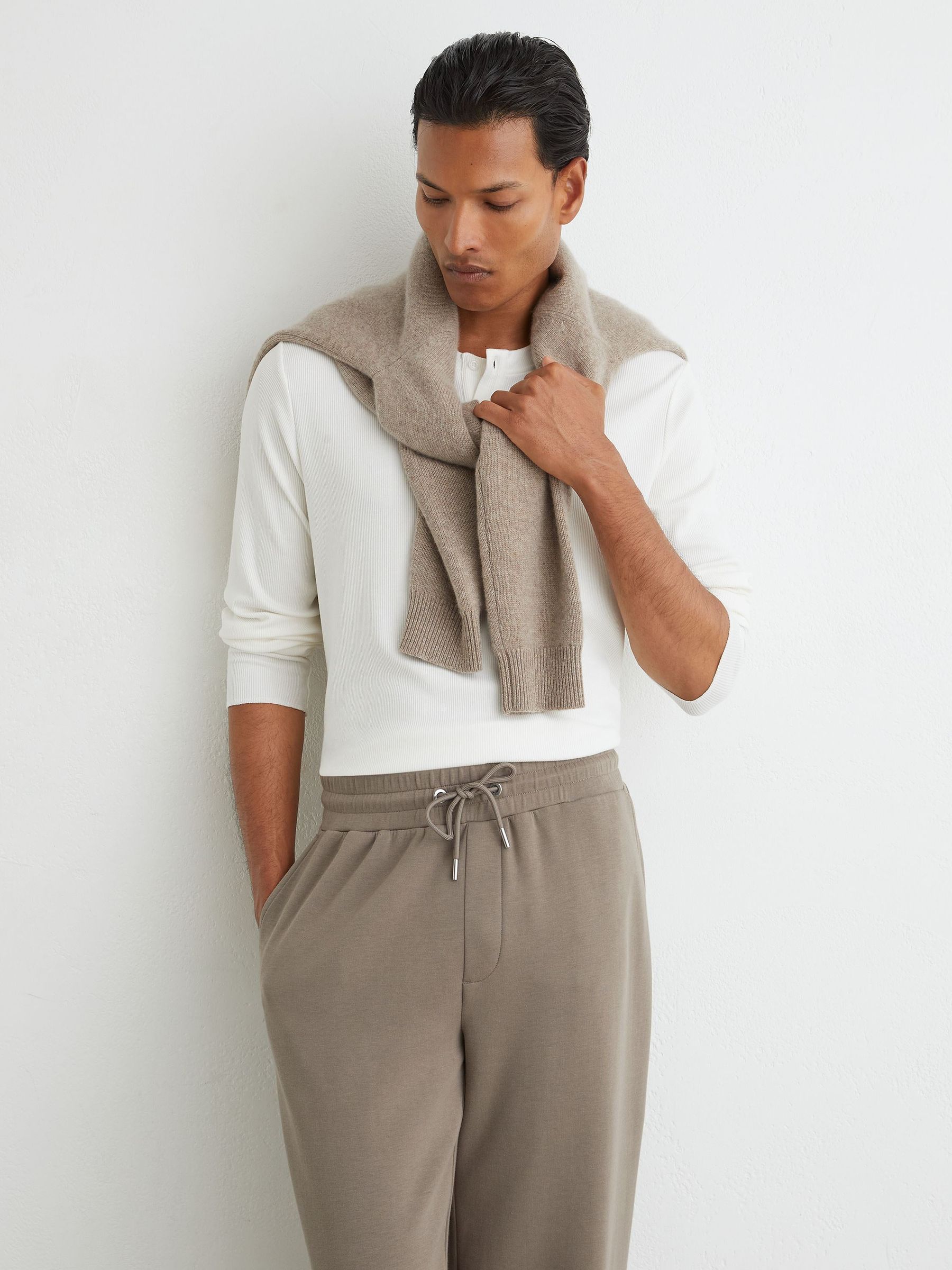 Premium Interlock Relaxed-Fit Joggers in Mushroom Brown - Image 3 of 5