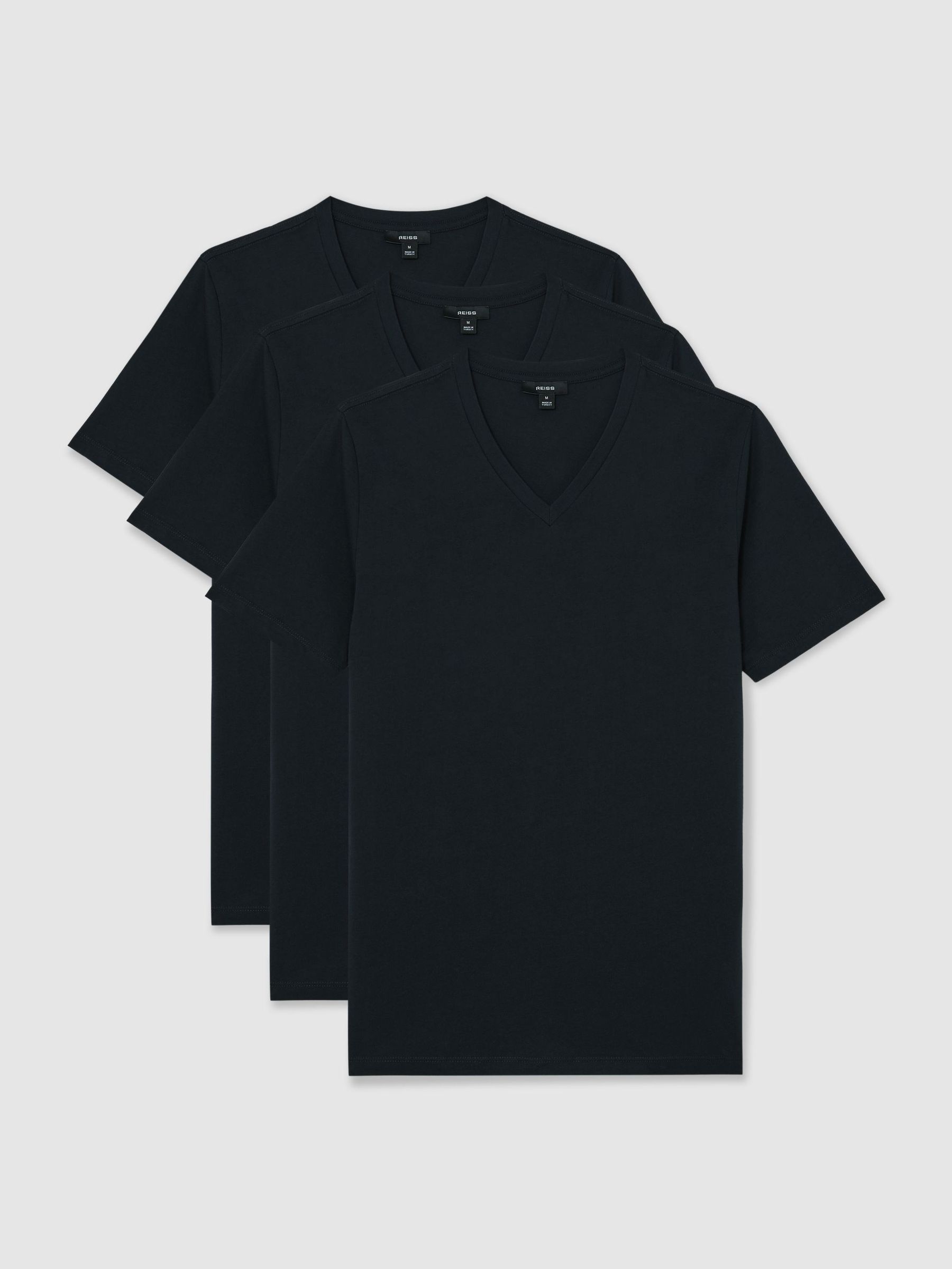 3-Pack Cotton V-Neck Tailored-Fit T-Shirts in Navy - Image 1 of 6