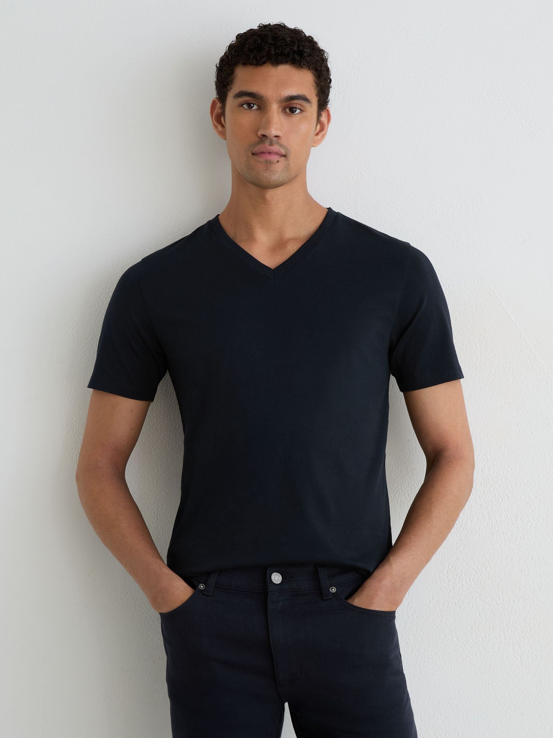 3-Pack Cotton V-Neck Tailored-Fit T-Shirts in Navy - Image 2 of 6