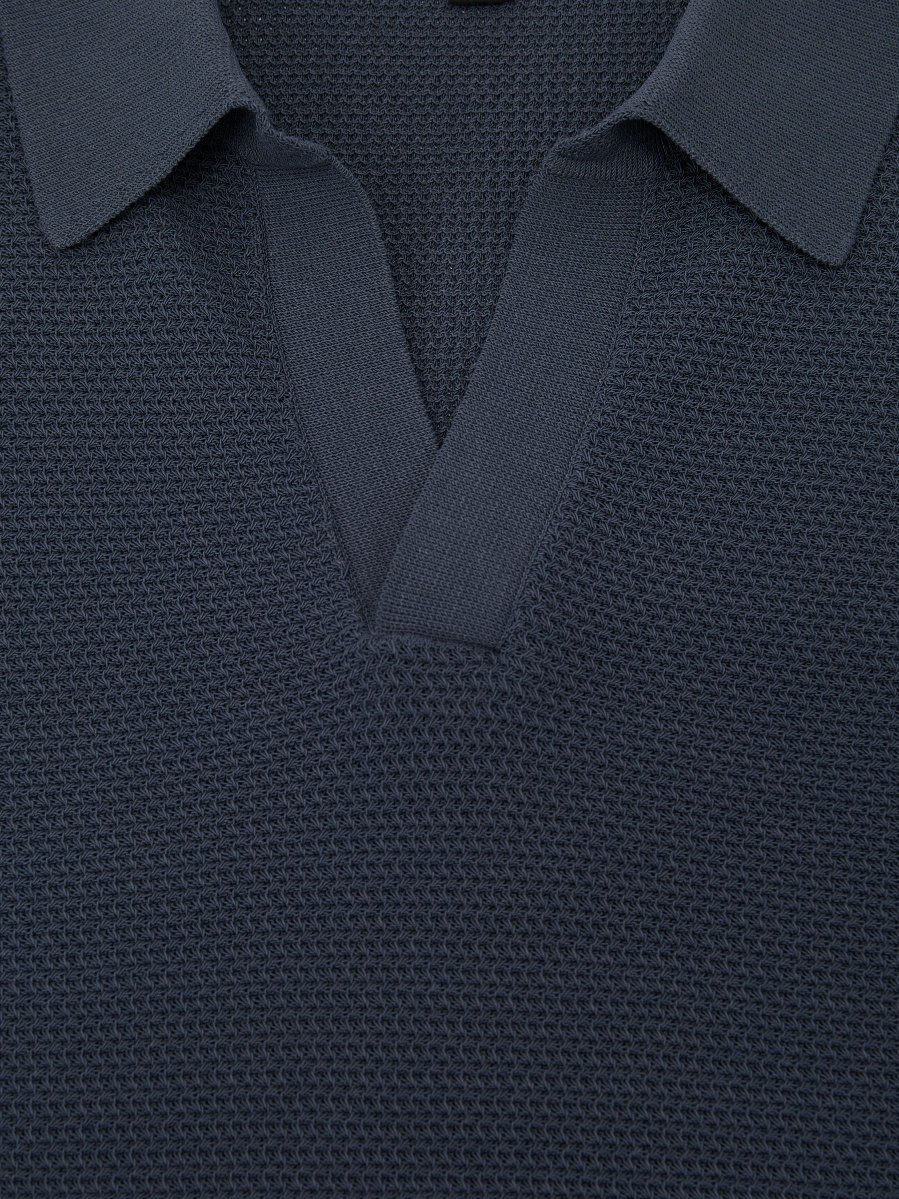 Cotton-Blend Basket-Stitch Open-Collar Polo Shirt in Steel Blue - Image 6 of 6