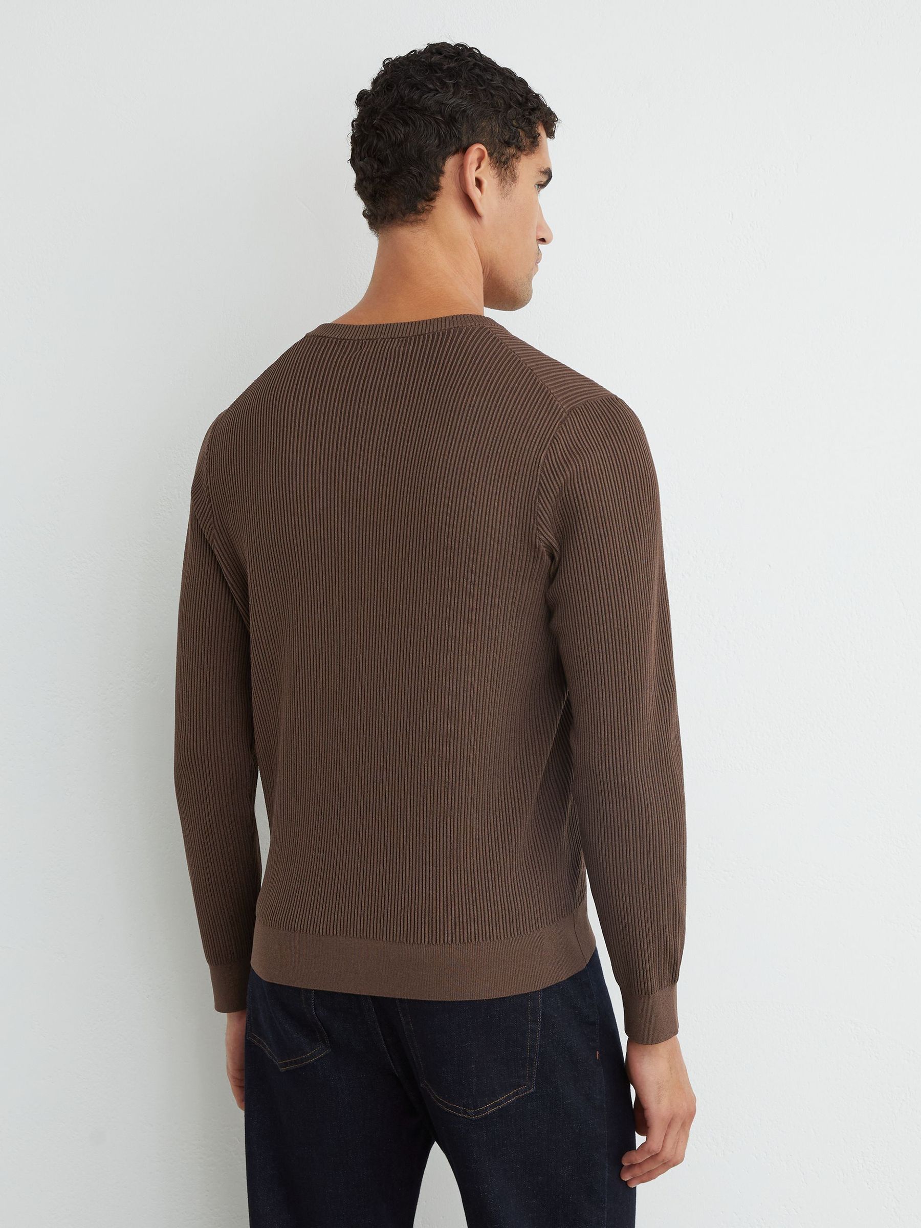 Ribbed Long-Sleeve Henley Top in Chocolate Brown - Image 5 of 6