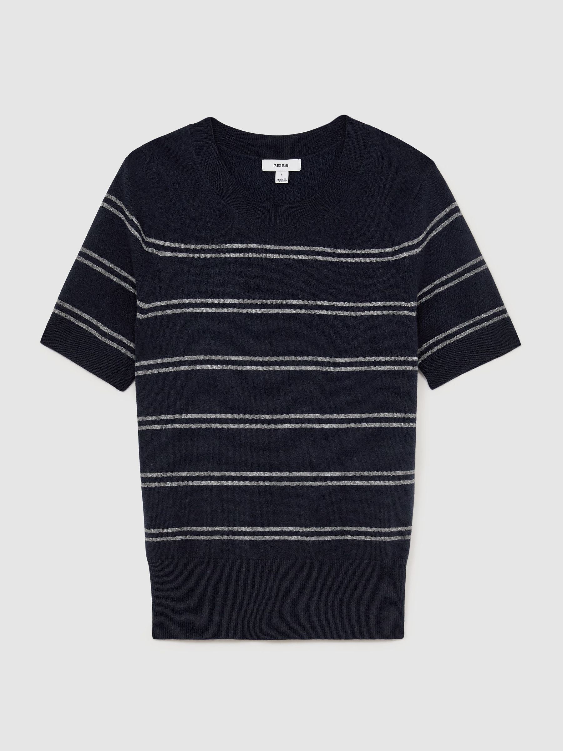 Wool-Blend Striped Knit Top with Cashmere in Navy/Grey - Image 2 of 5