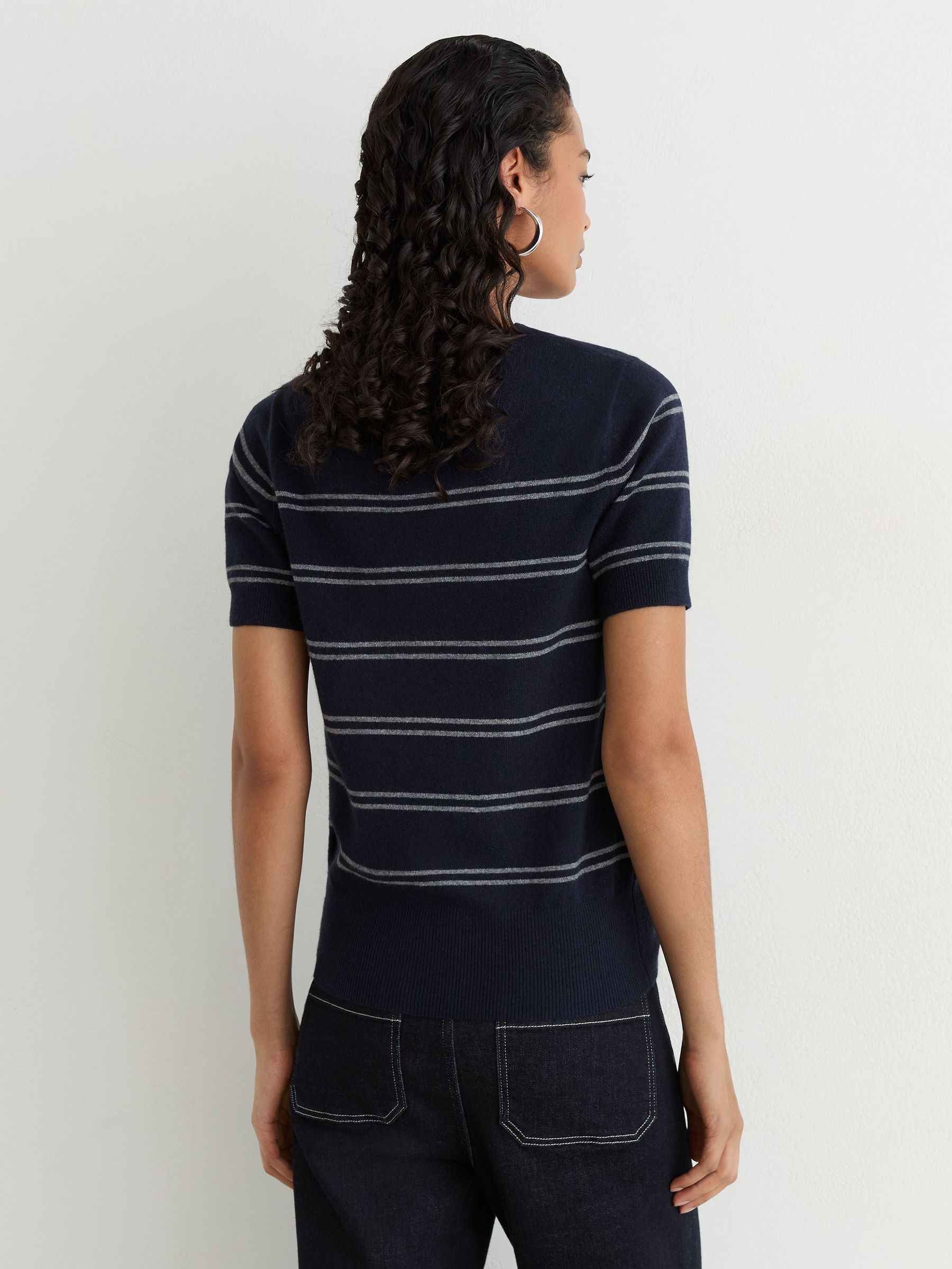 Wool-Blend Striped Knit Top with Cashmere in Navy/Grey - Image 4 of 5