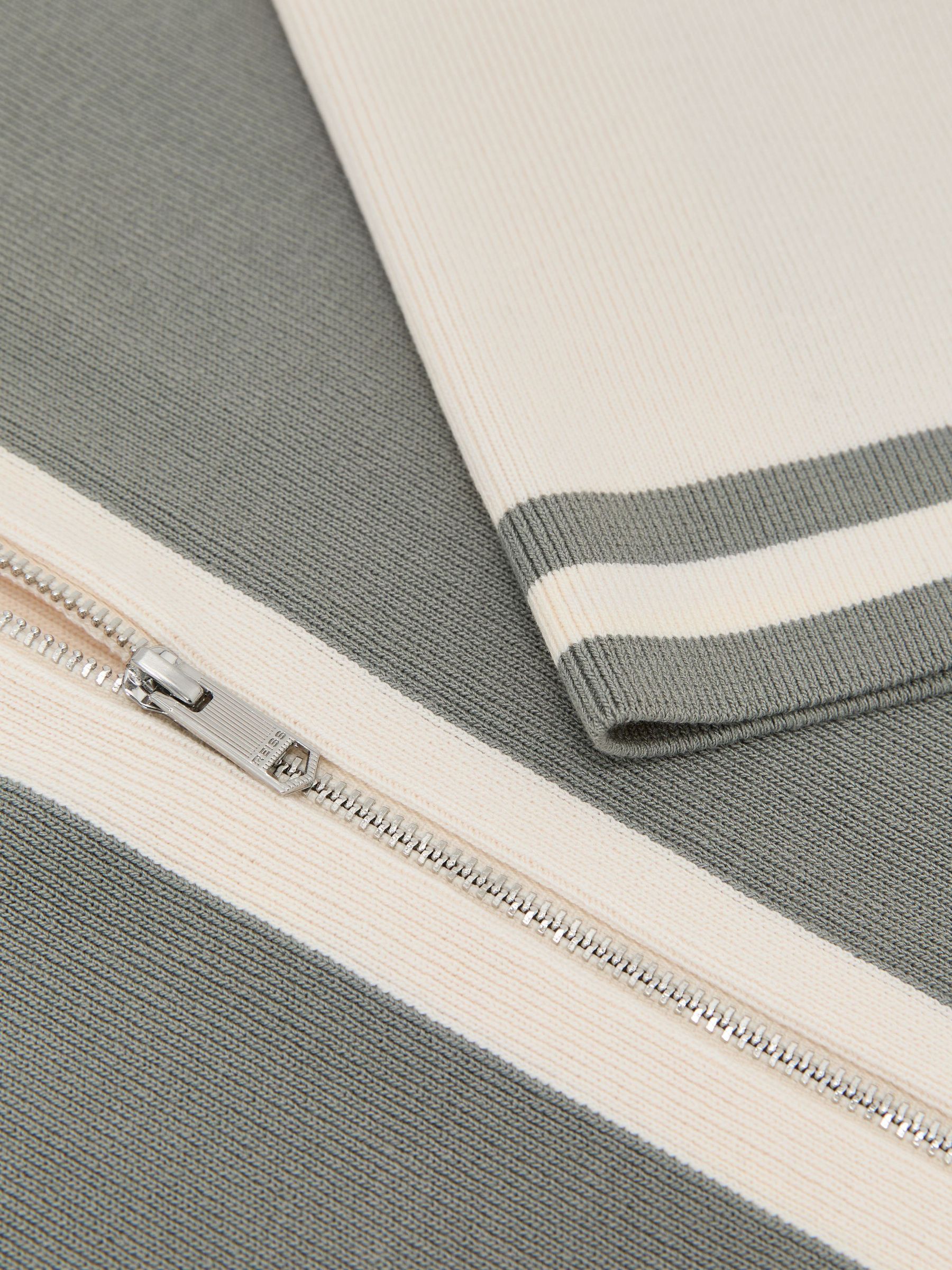 Colour-Block Zip-Through Knit Shirt in Sage Green/Ecru - Image 6 of 6
