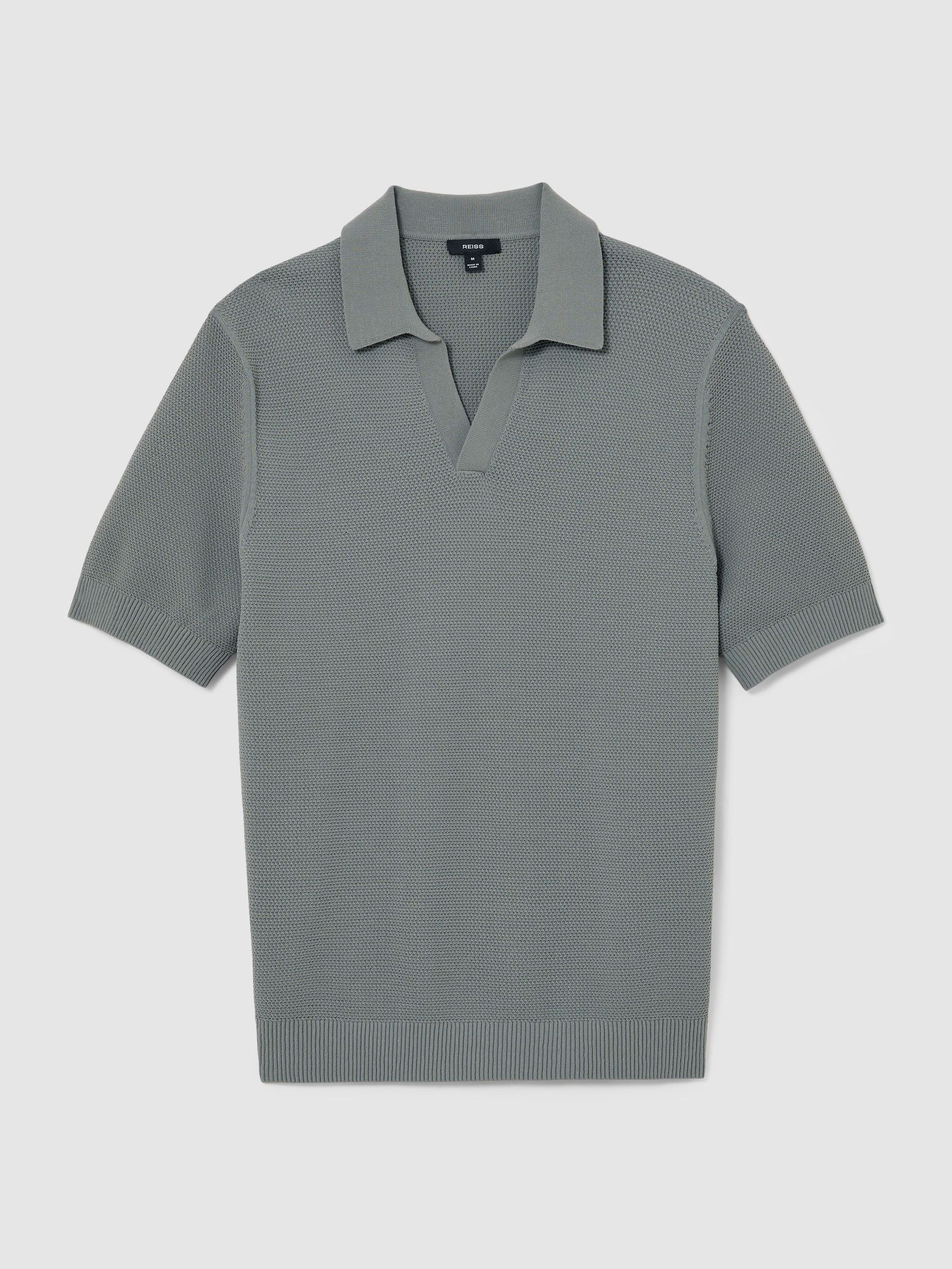 Cotton-Blend Basket-Stitch Open-Collar Polo in Sage - Image 2 of 6