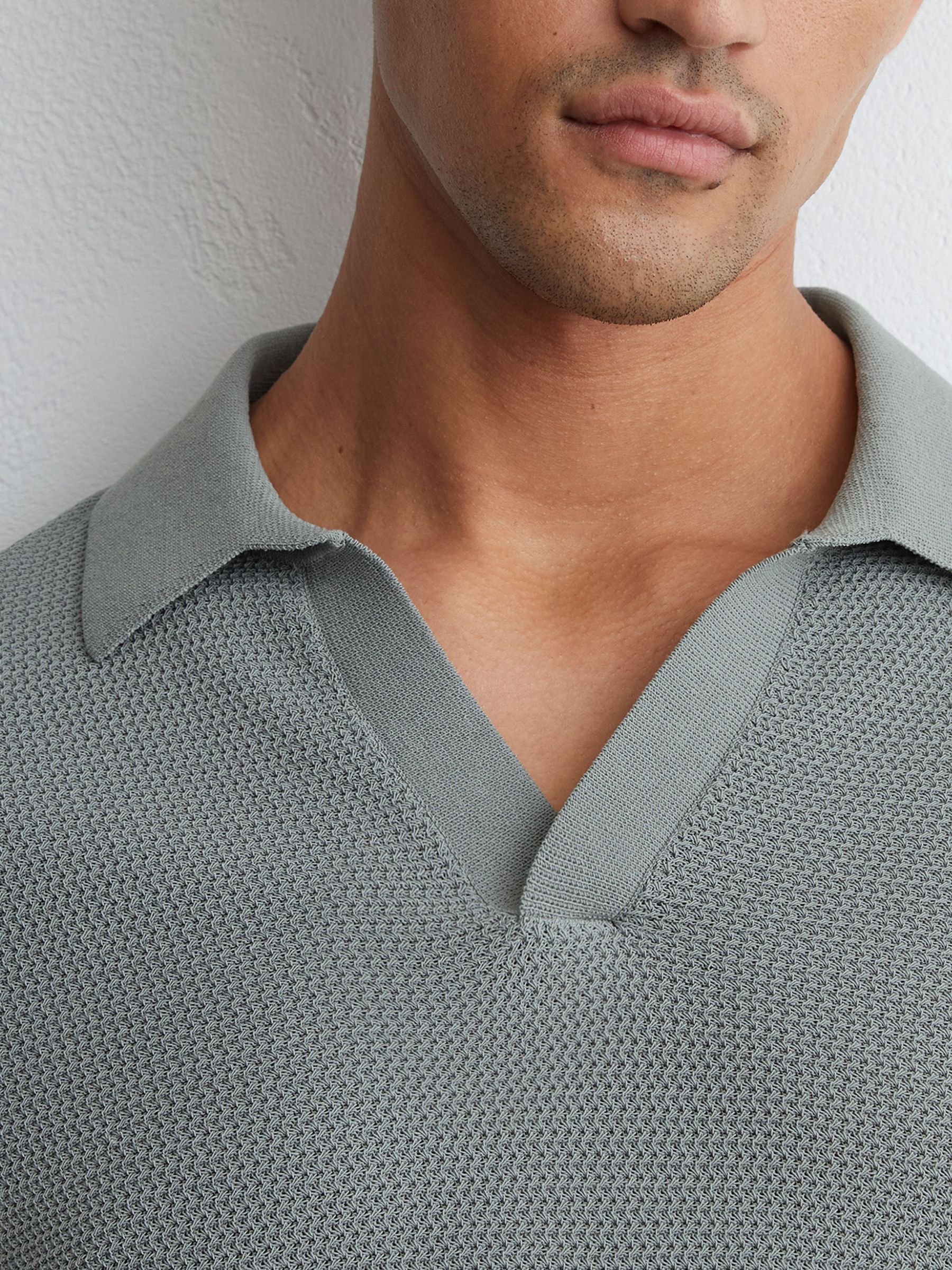 Cotton-Blend Basket-Stitch Open-Collar Polo in Sage - Image 3 of 6