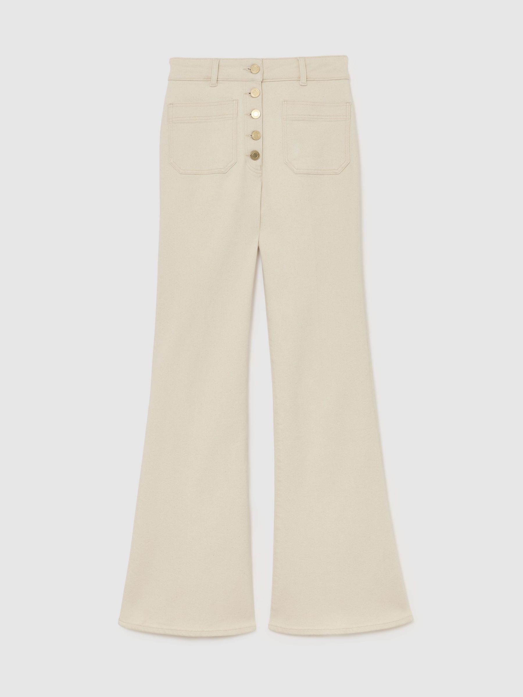 Petite Twin-Pocket Button Flared Jeans in Ecru - image 1