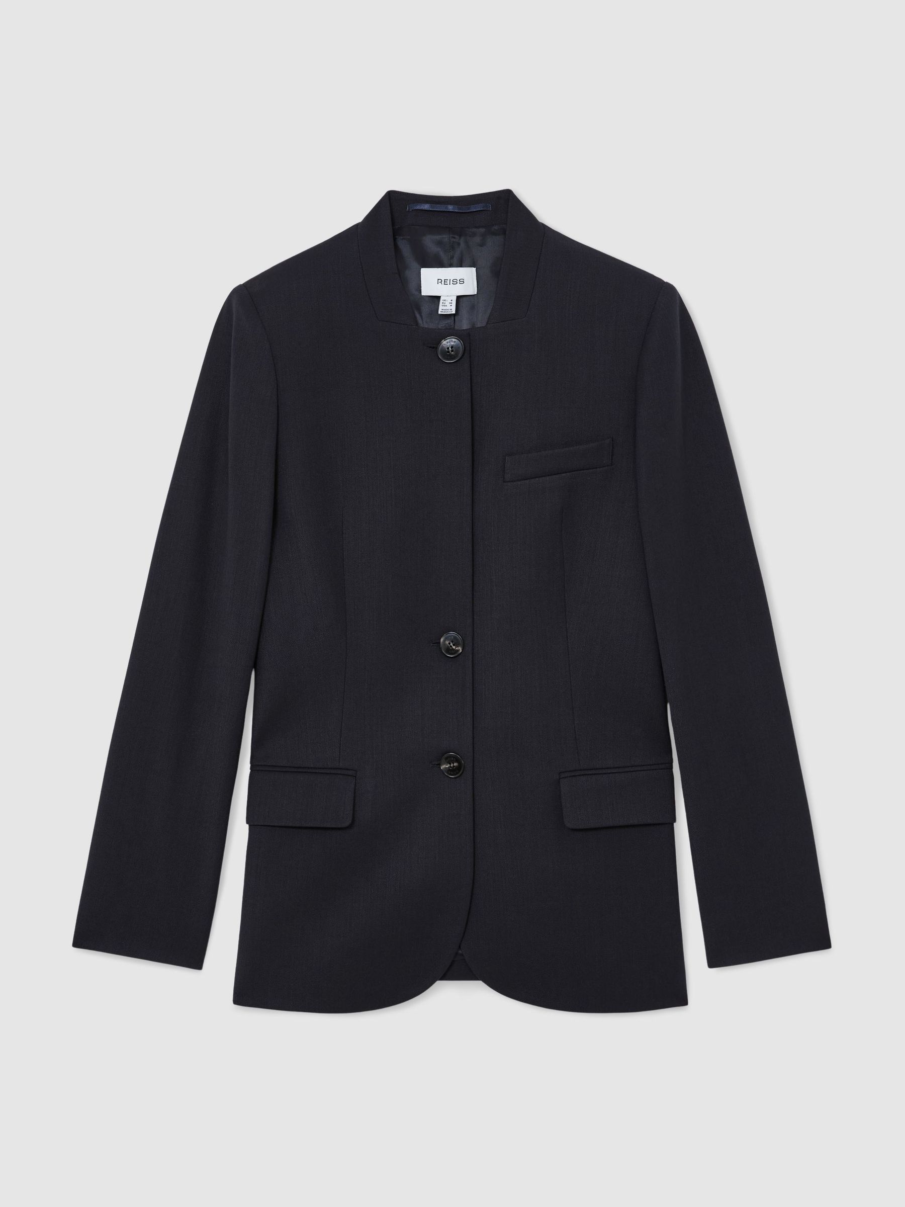 Wool-Blend Collarless Jacket in Navy - Image 2 of 8