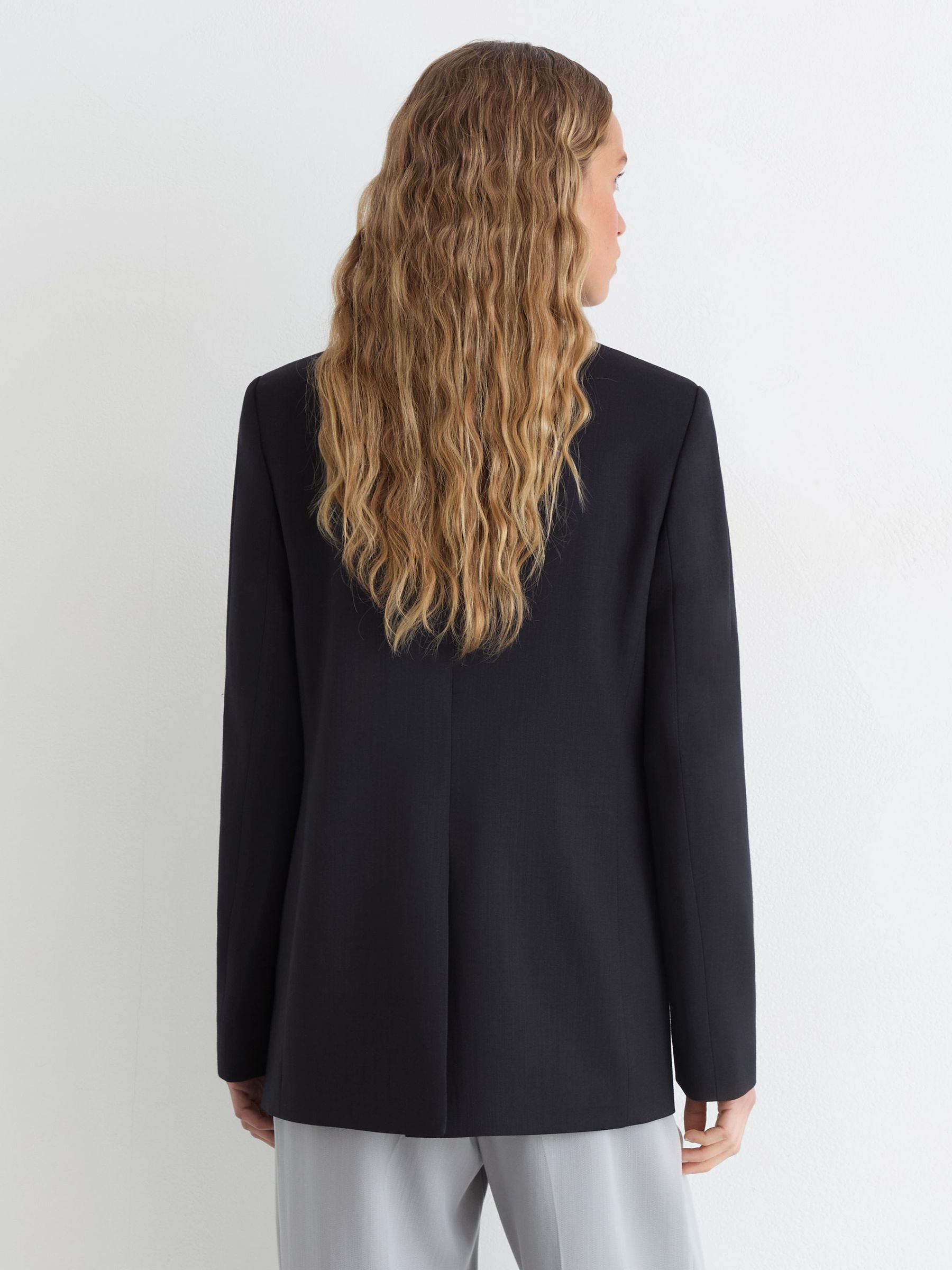 Wool-Blend Collarless Jacket in Navy - Image 7 of 8