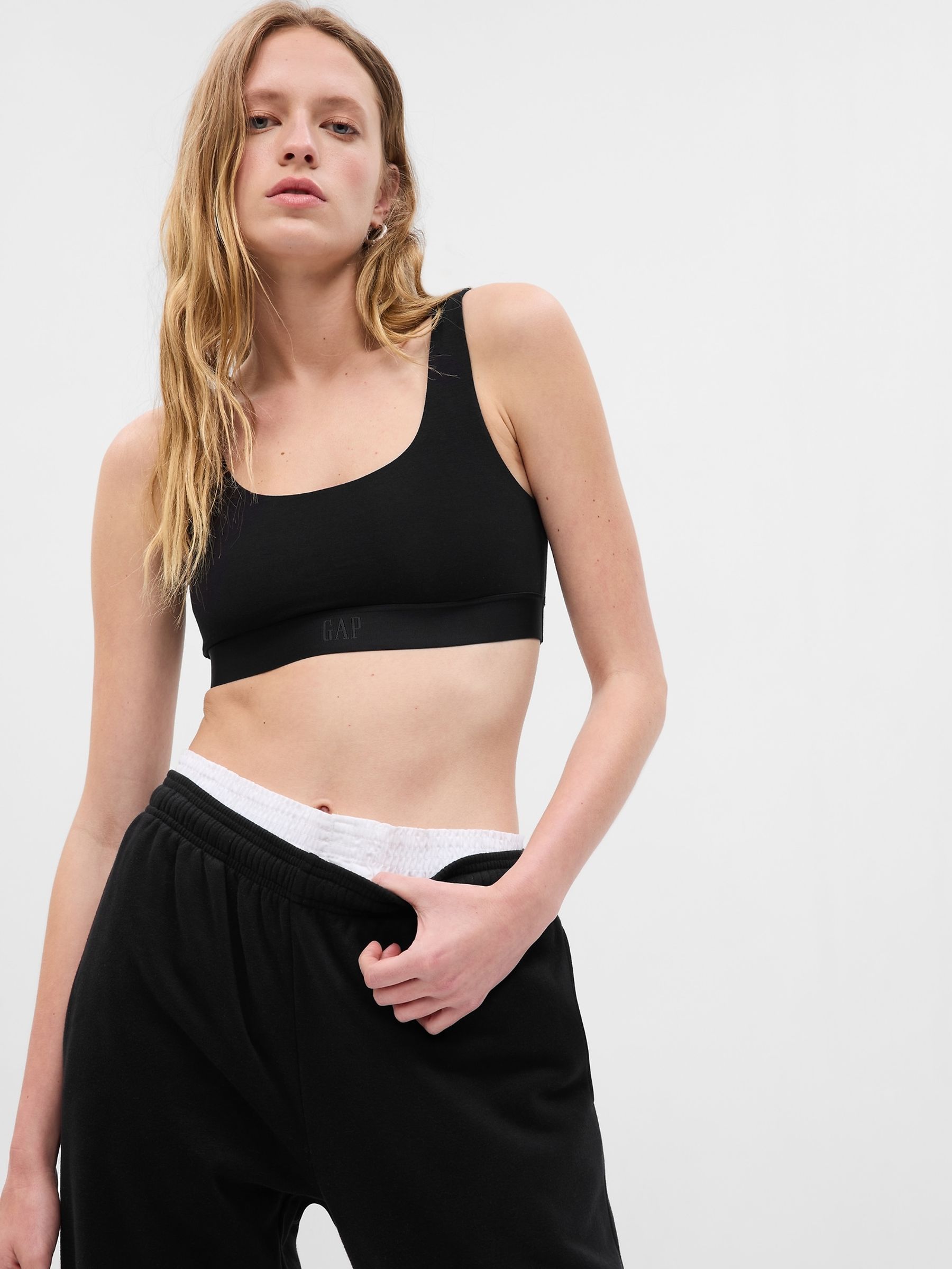 Black Stretch Cotton Logo Bralette - Image 1 of 2