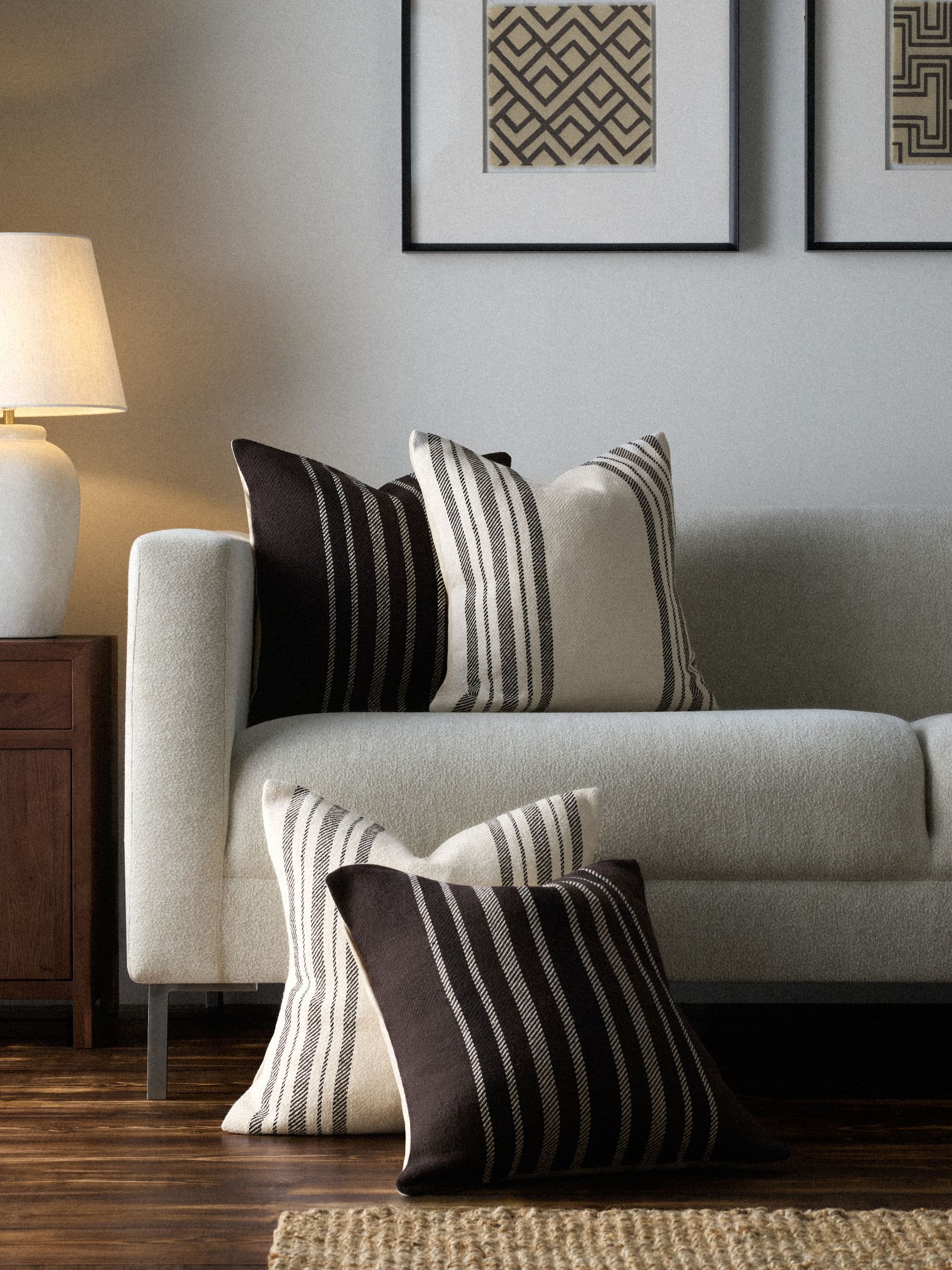 The Set 4 Pack Chocolate Brown Stripe Woven Cotton Cushion Covers - Image 1 of 1