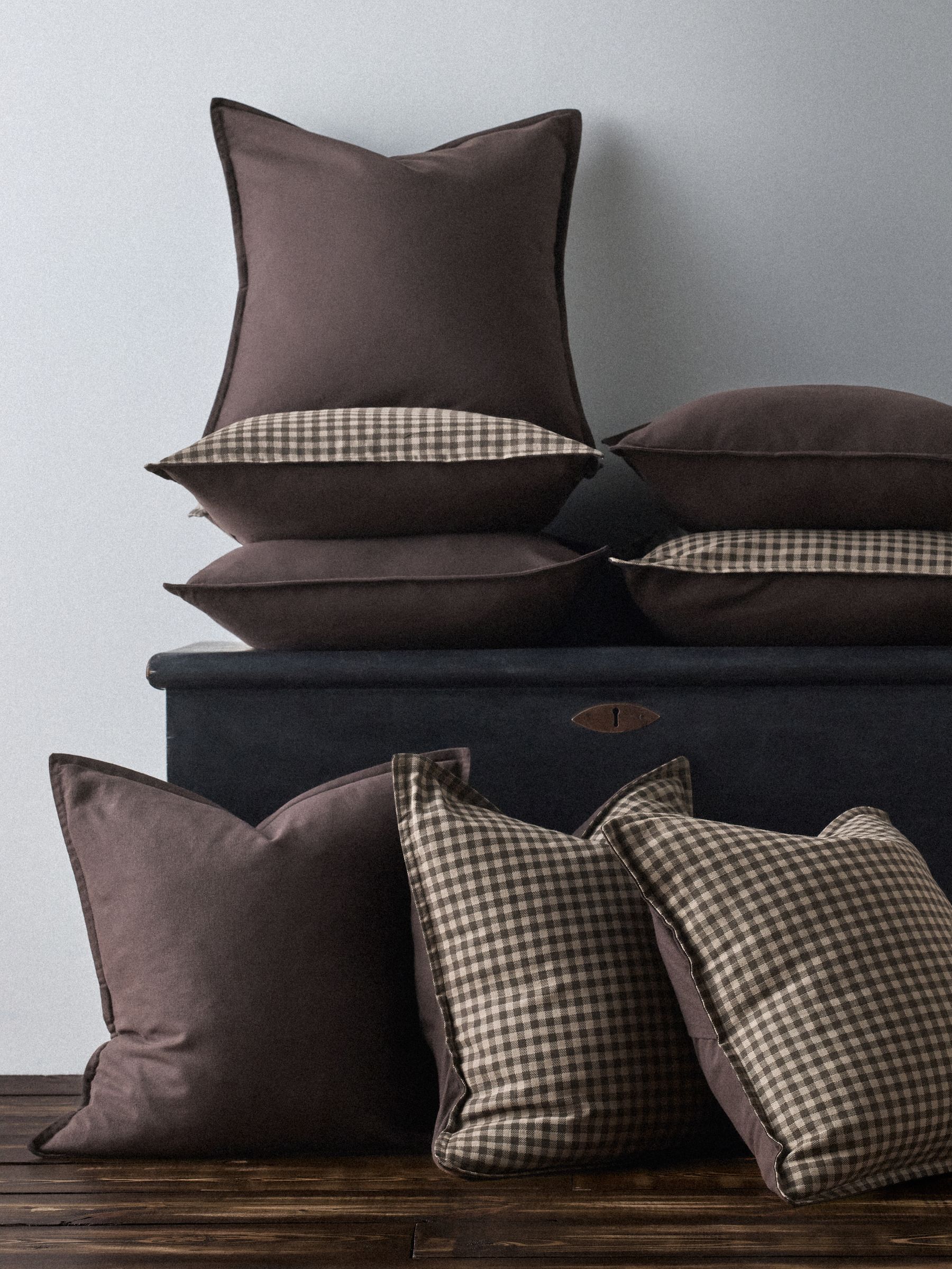 The Set 8 Pack Chocolate Brown Gingham Cotton Cushion Covers - Image 1 of 4