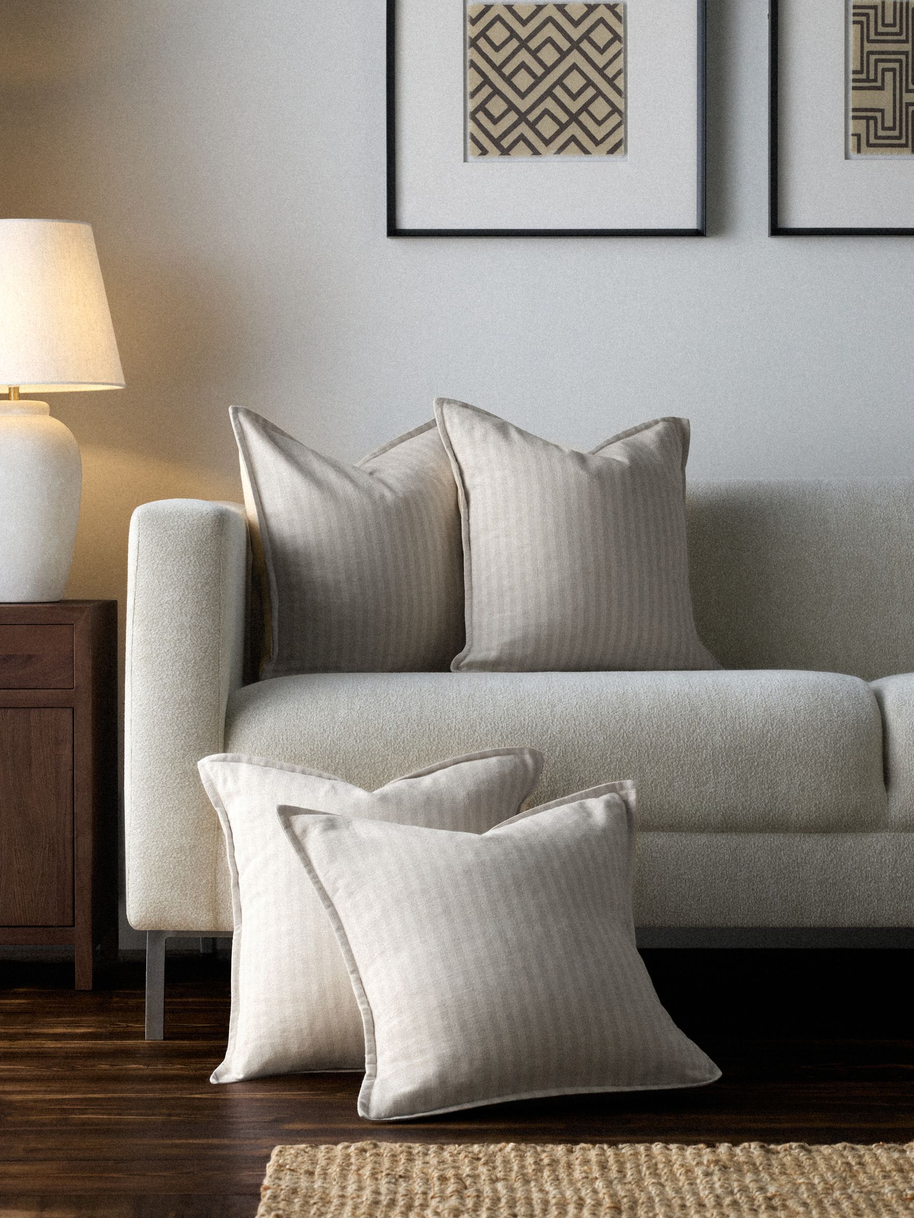 The Set 4 Pack Natural Woven Stripe Cotton Cushion Covers - Image 1 of 3 The Set 4 Pack Natural Woven Stripe Cotton Cushion Covers - Image 1 of 3