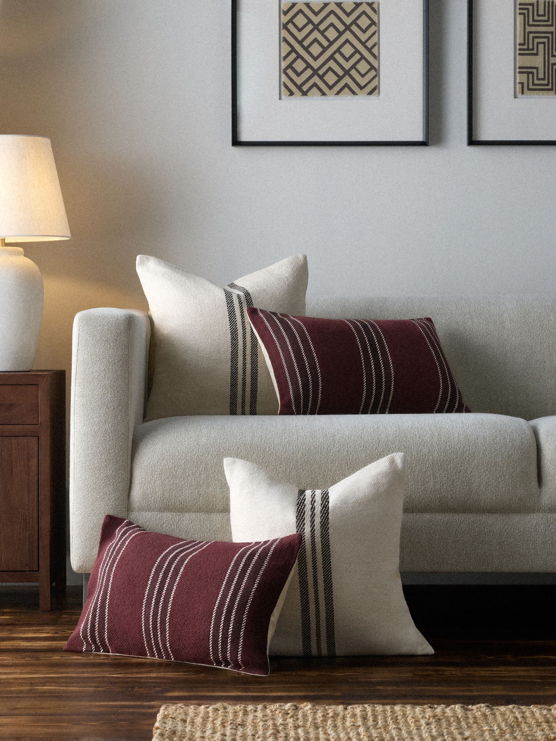 The Set 4 Pack Burgundy Red Woven Stripe Cotton Cushion Covers - Image 1 of 1