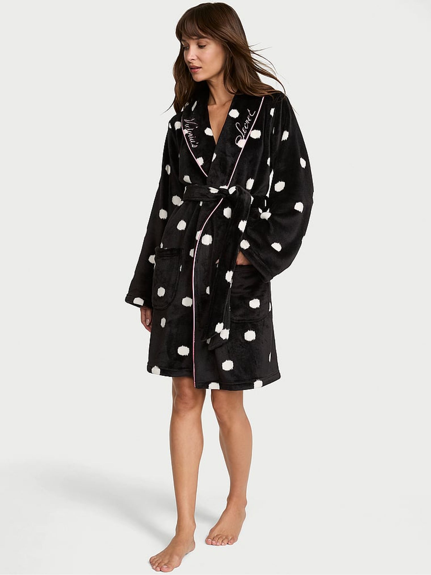 Black Polka Dots Fluffy Robe - Image 1 of 2 Black Polka Dots Fluffy Robe - Image 1 of 2