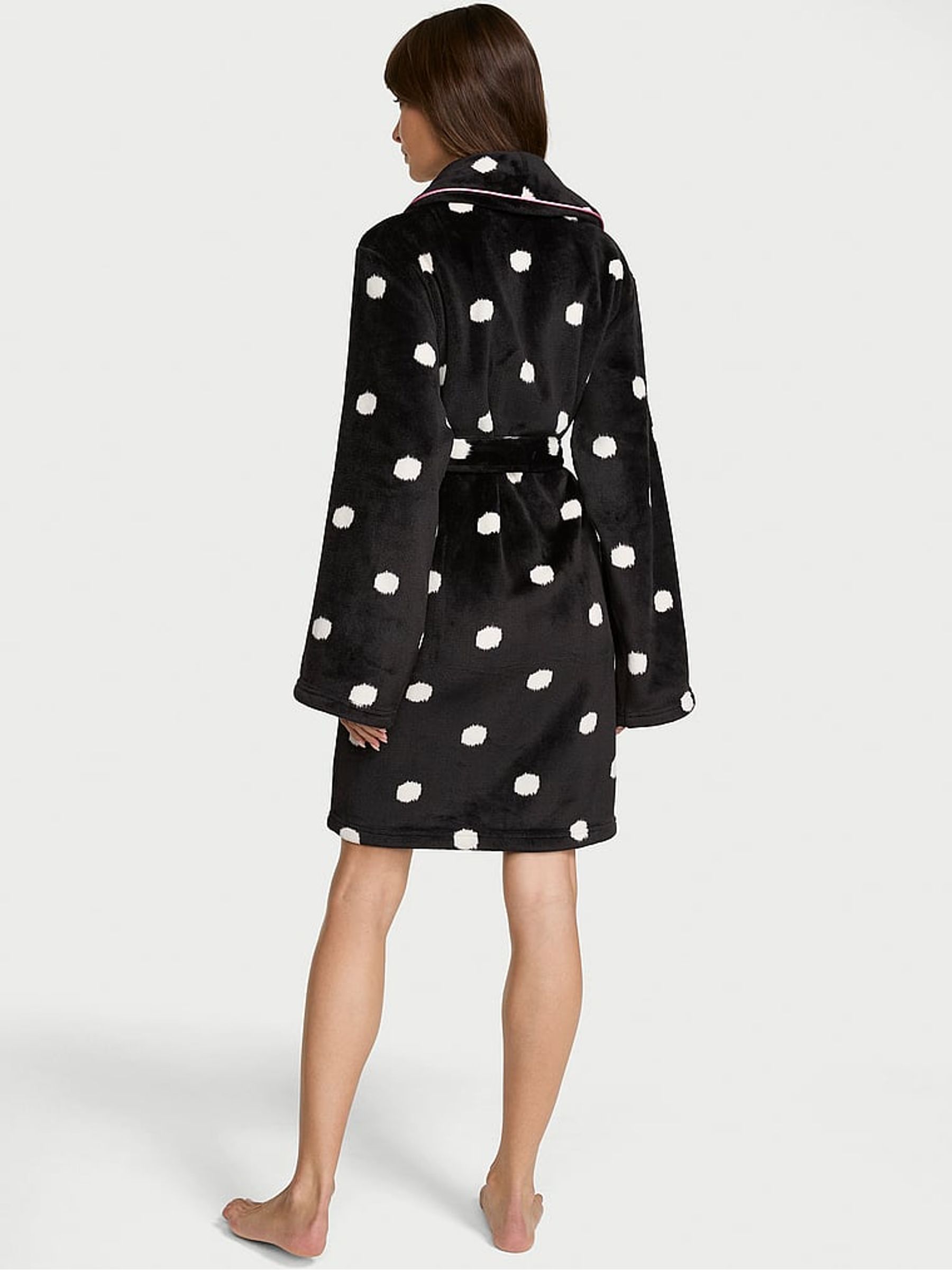 Black Polka Dots Fluffy Robe - Image 2 of 2 Black Polka Dots Fluffy Robe - Image 2 of 2