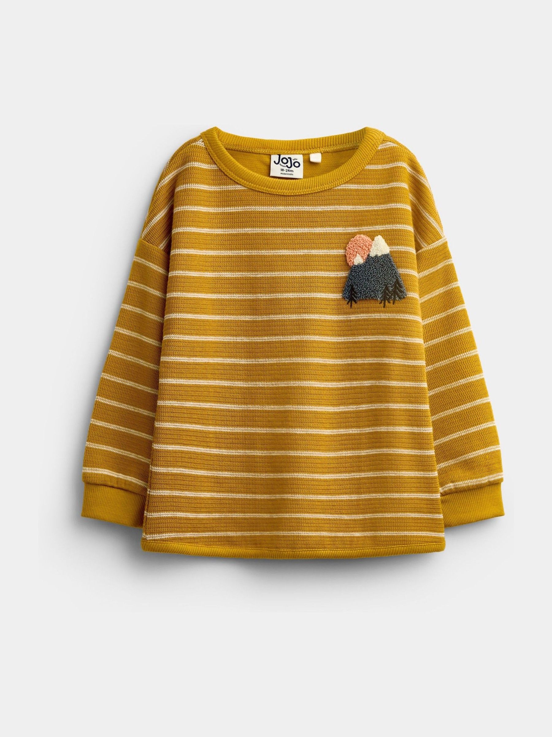 Mustard Yellow Mountain Stripe Long Sleeve Appliqué Top - Image 1 of 4 Mustard Yellow Mountain Stripe Long Sleeve Appliqué Top - Image 1 of 4