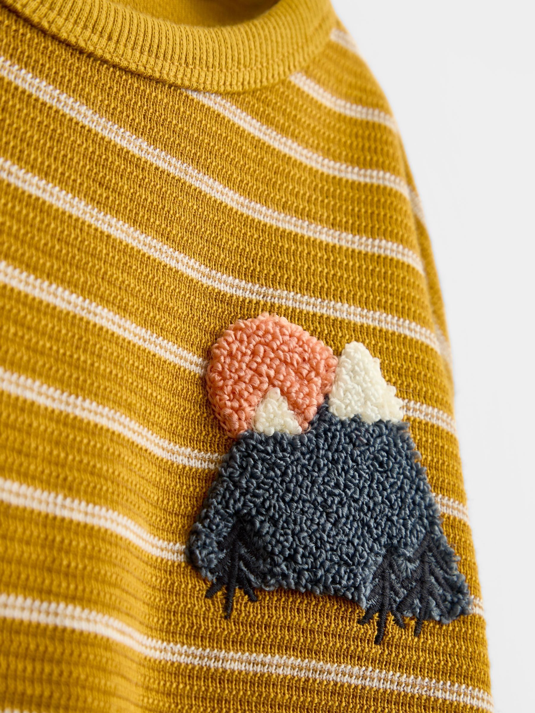 Mustard Yellow Mountain Stripe Long Sleeve Appliqué Top - Image 3 of 4