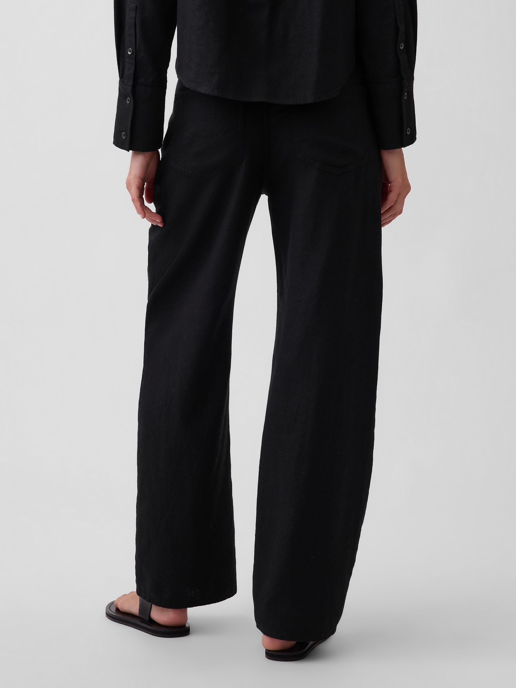 Black Linen-Cotton Wide-Leg Trousers - Image 2 of 4