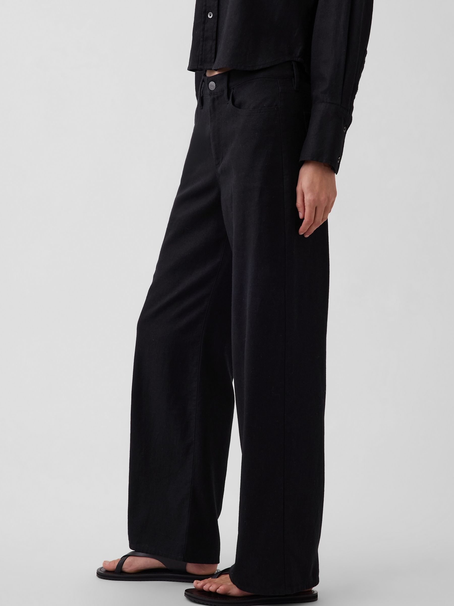 Black Linen-Cotton Wide-Leg Trousers - Image 3 of 4
